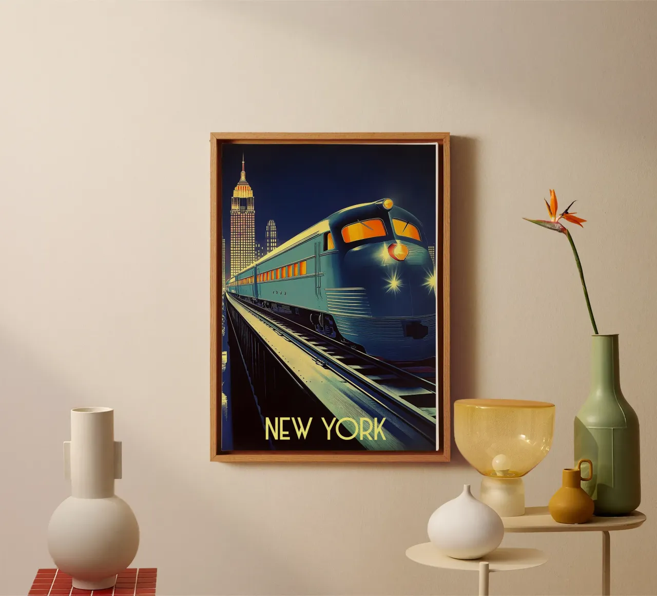 New York Locomotive canvas with Floater frame by Fleur de Lys
