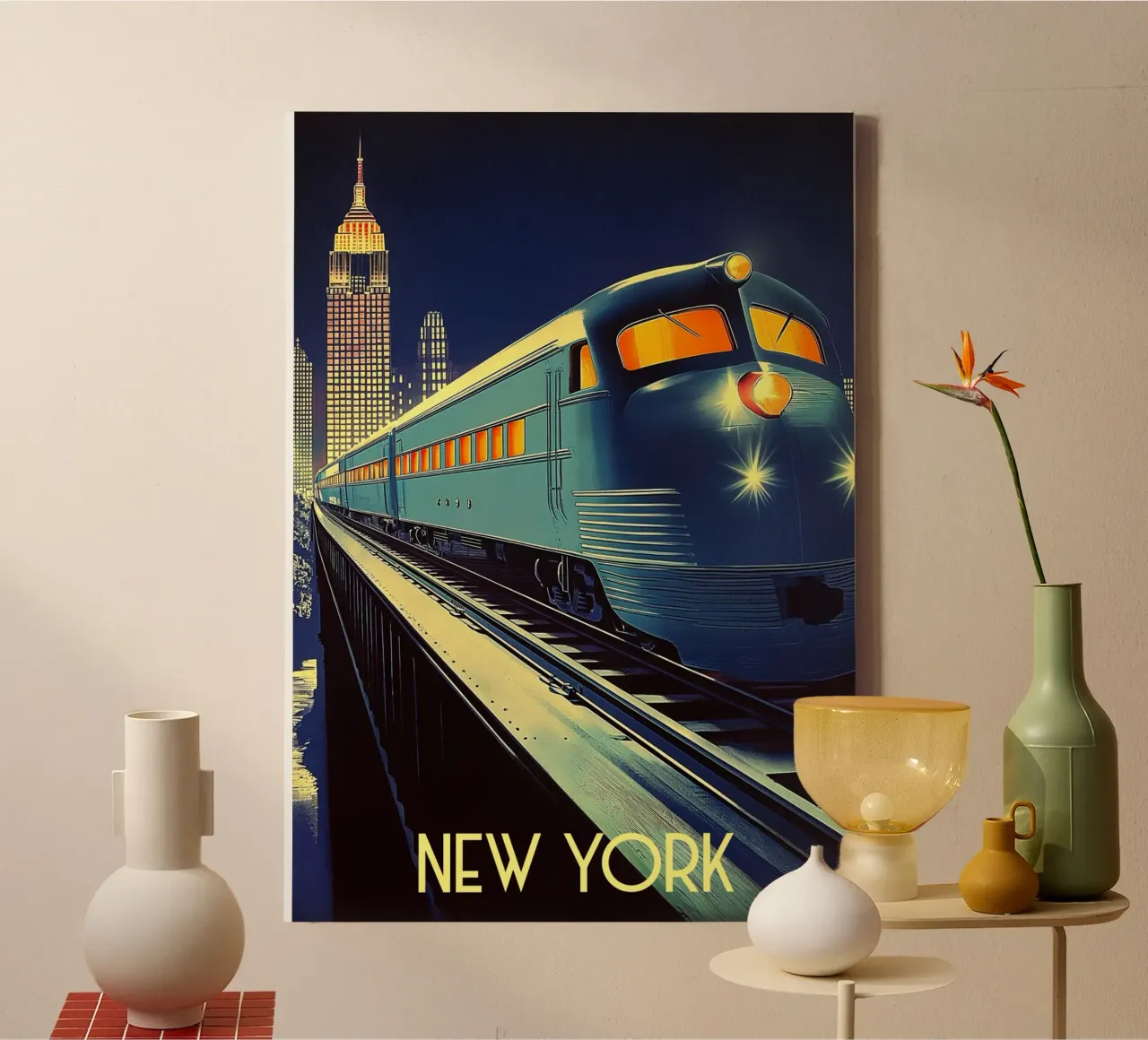 New York Locomotive canvas with Floater frame by Fleur de Lys