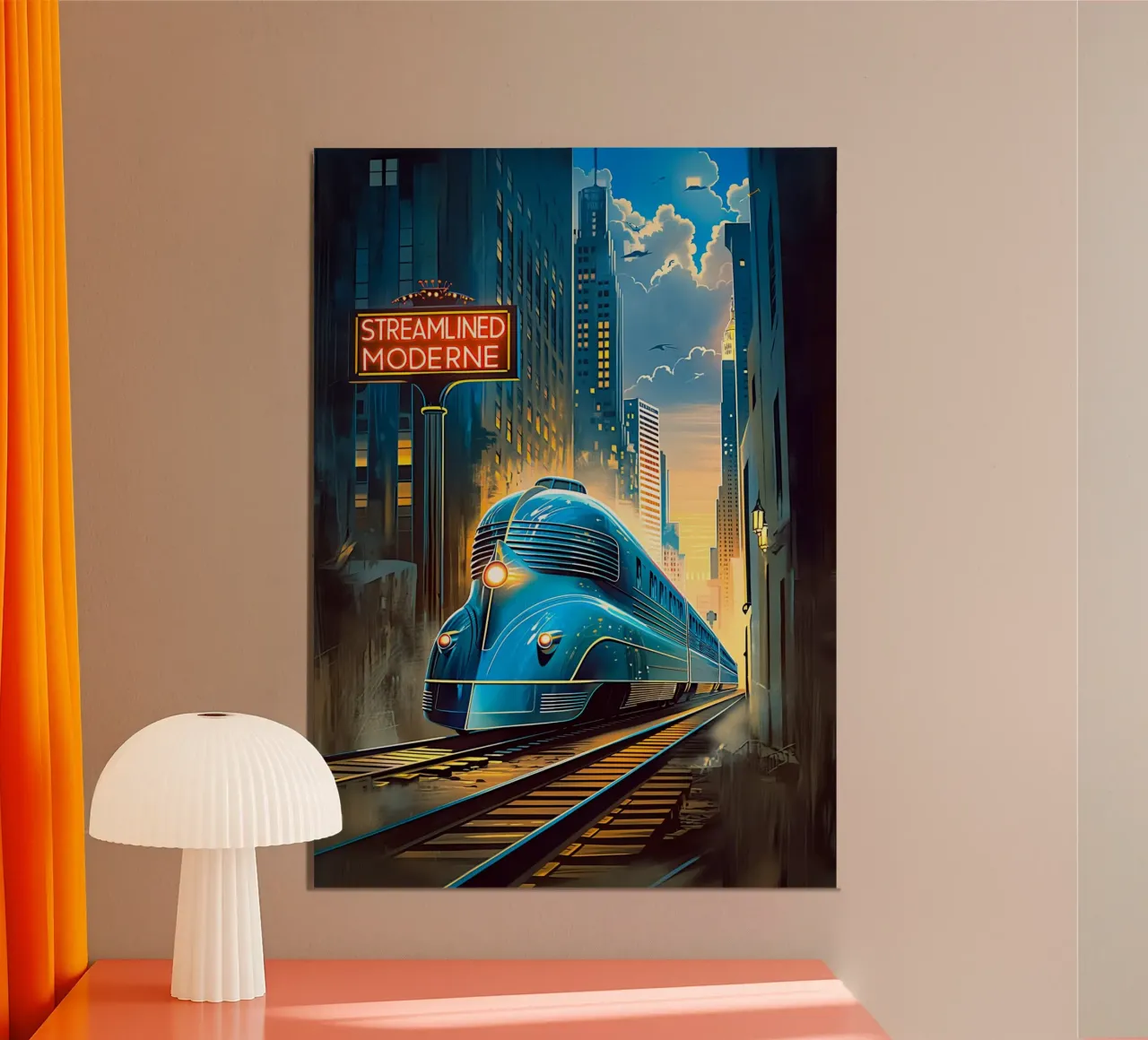 Treno Art Deco poster con telaio in alluminio da Fleur de Lys