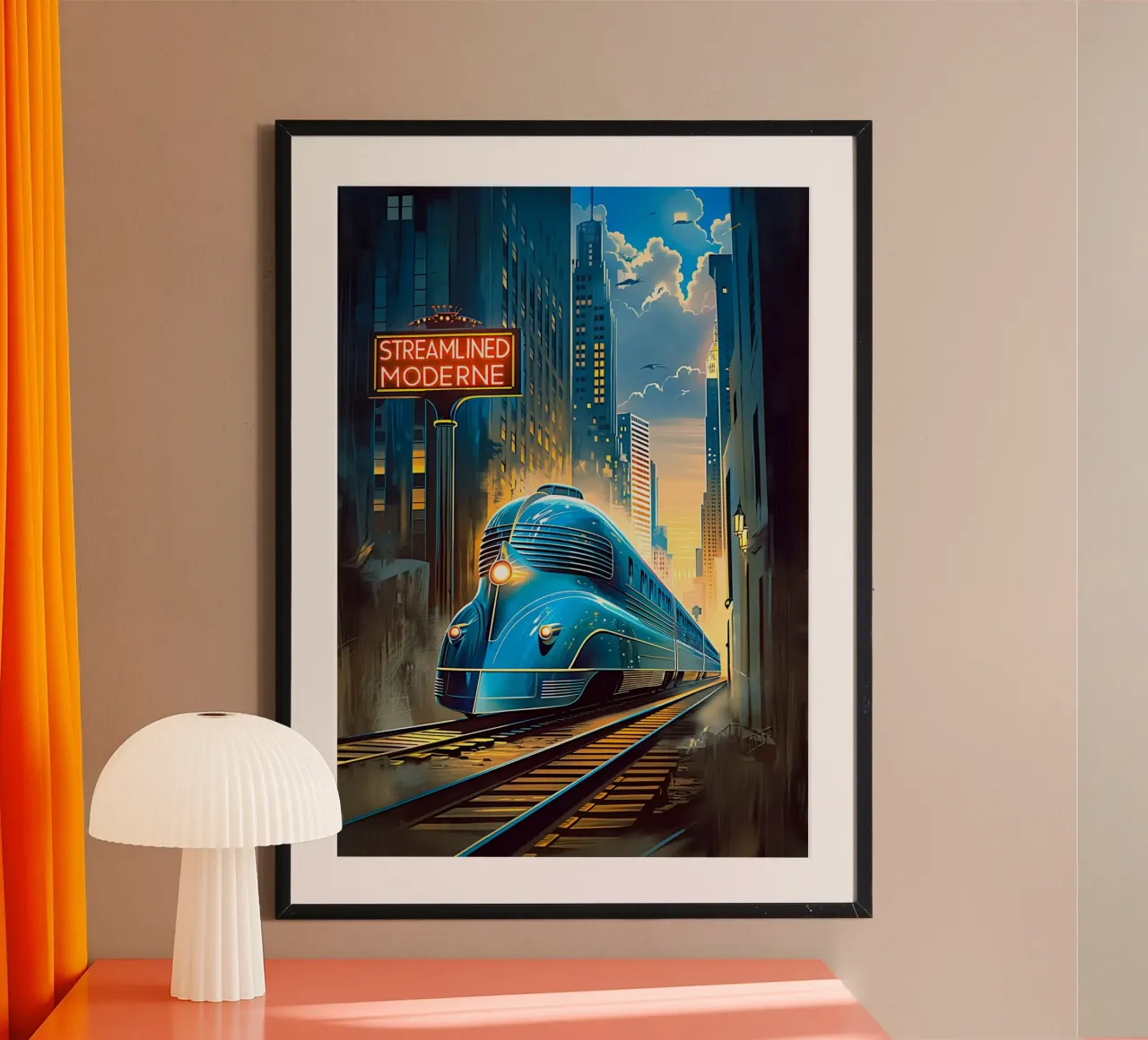 Treno Art Deco poster con telaio in alluminio da Fleur de Lys