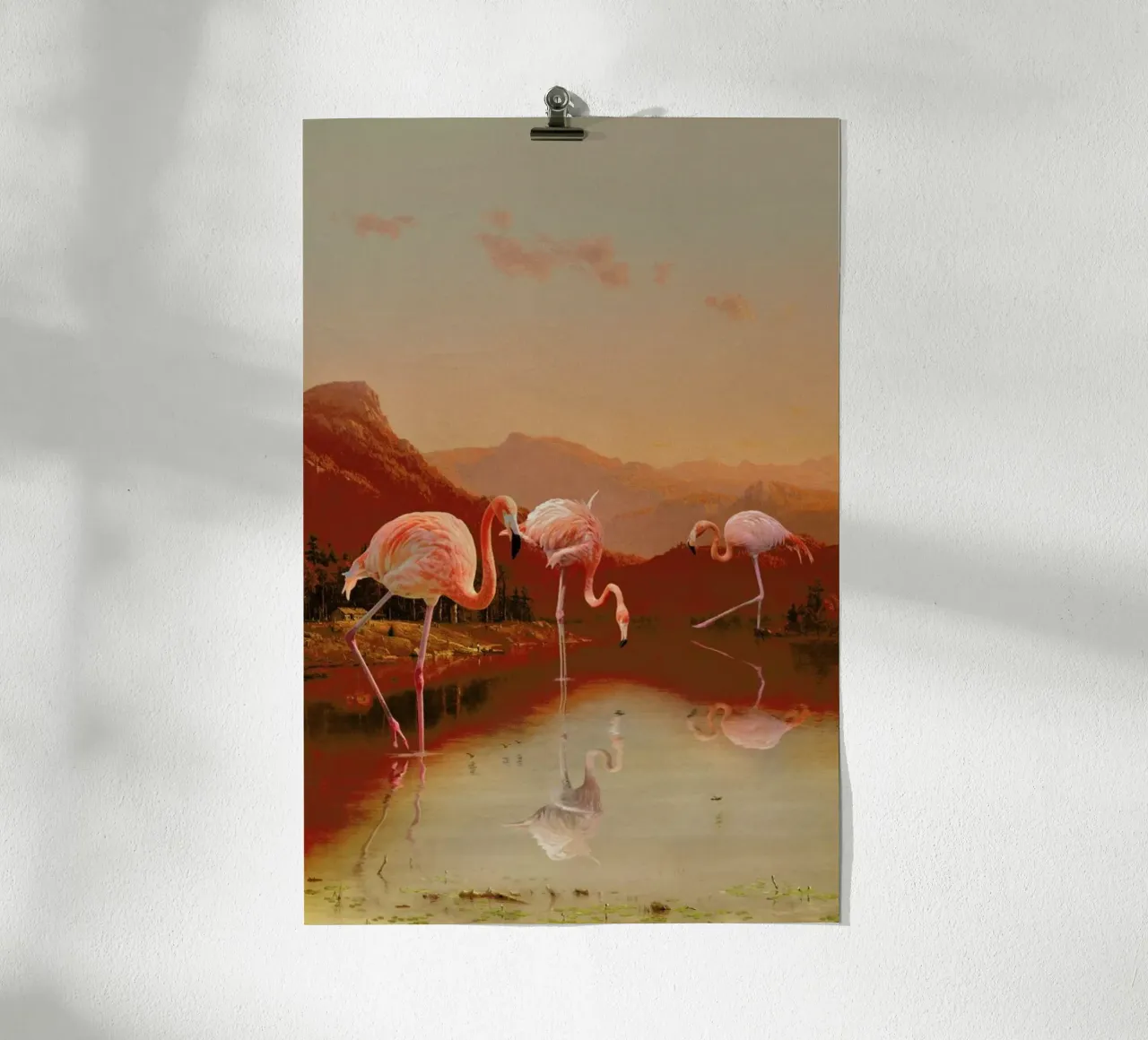 Flamingo Lake poster con telaio in alluminio da Jonas Loose