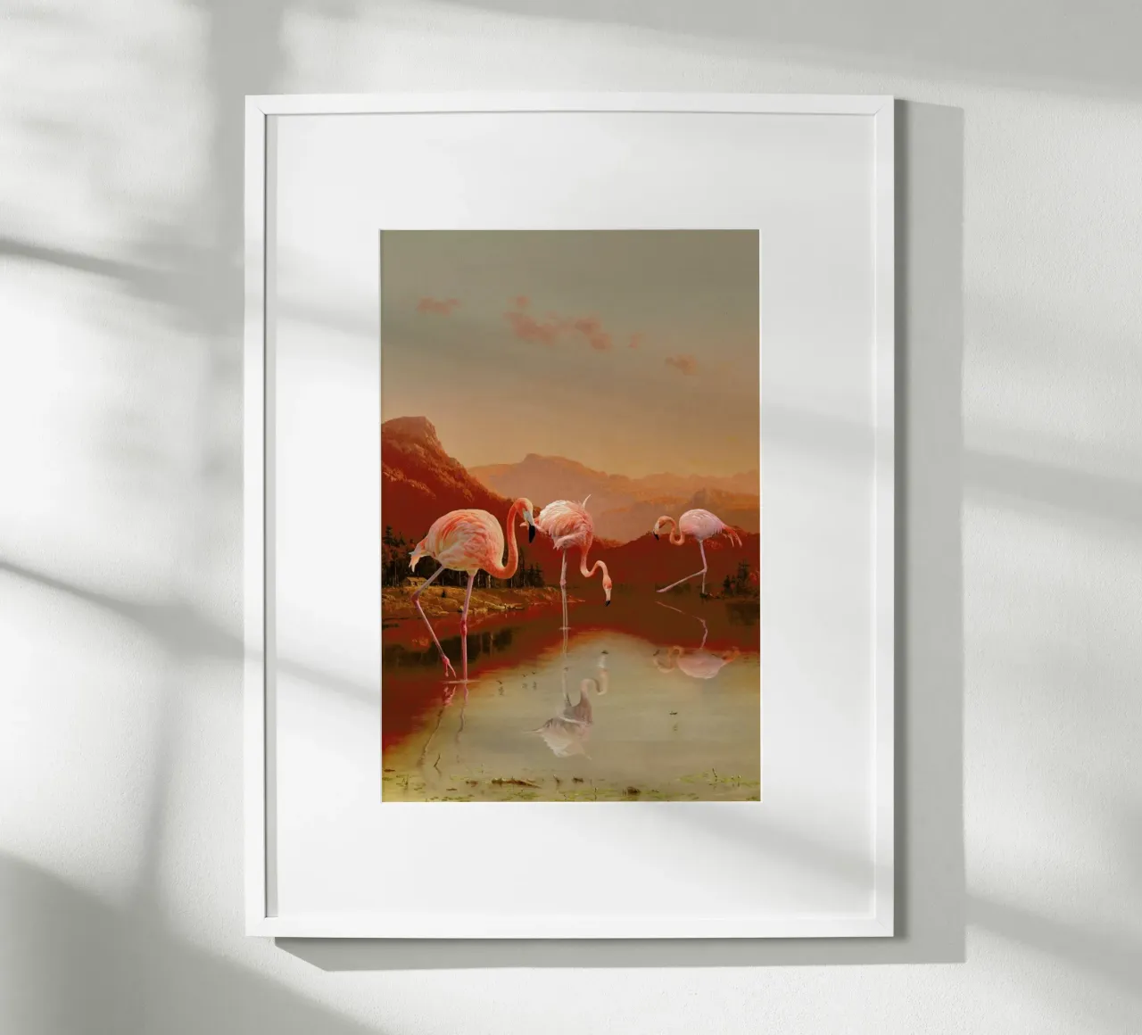 Flamingo Lake poster con telaio in alluminio da Jonas Loose