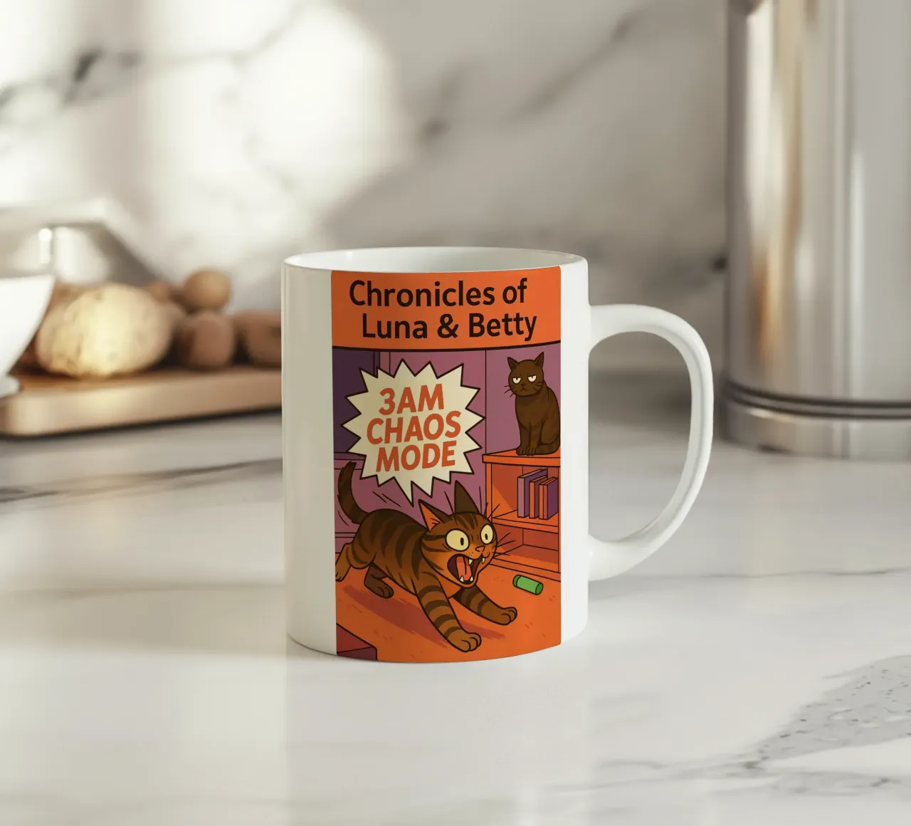 Modalità caos alle 3 del mattino divertente Gatto tazza in ceramica da the gindils