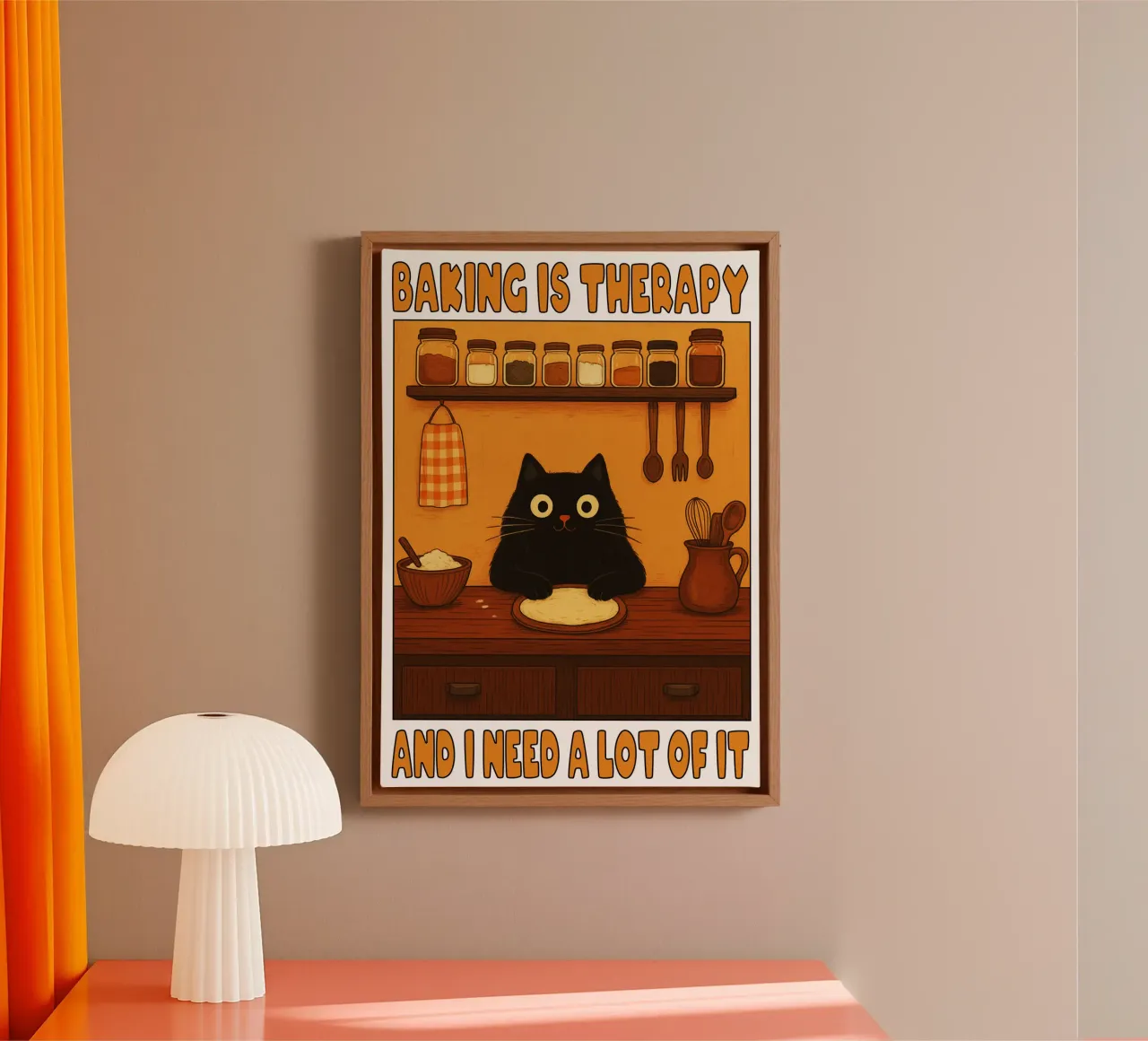 Baking Is Therapy And I Need a Lot of It Cute Cat canvas with Floater frame by the gindils