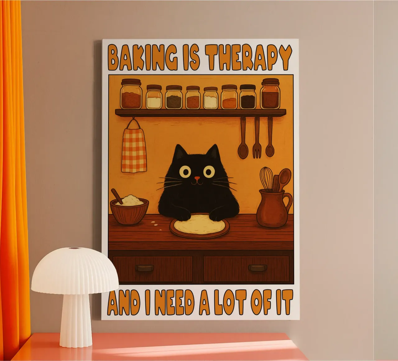 Baking Is Therapy And I Need a Lot of It Cute Cat canvas with Floater frame by the gindils