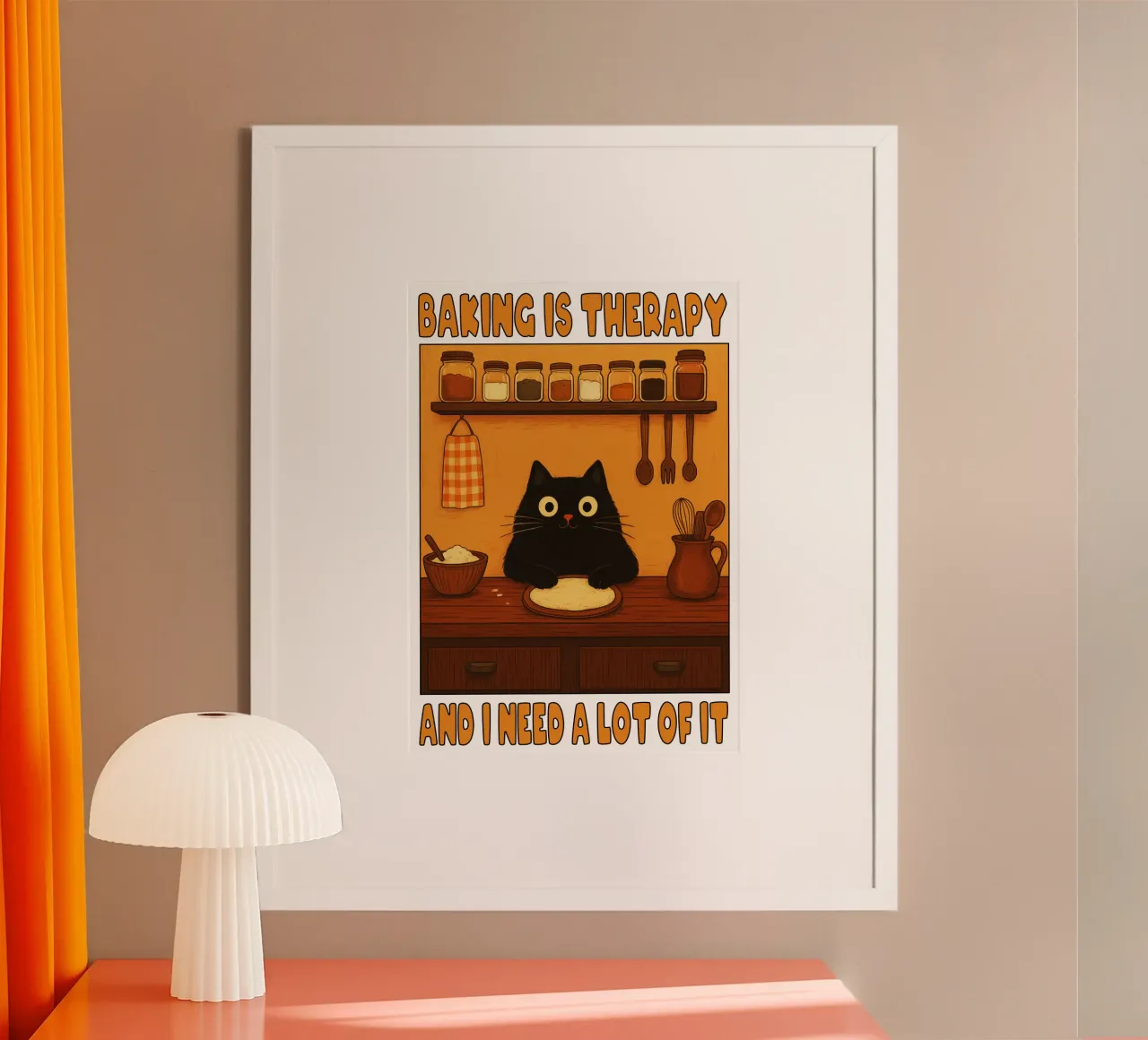 La pâtisserie est une thérapie et j'en ai besoin de beaucoup Chat mignon poster avec cadre en aluminium de the gindils