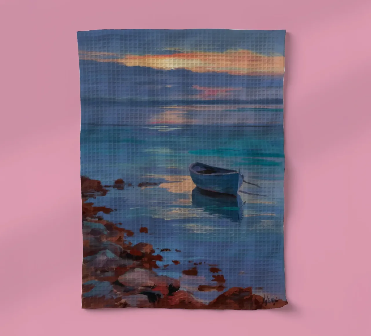 Bateau à la dérive au crépuscule torchon de Mystic Grain