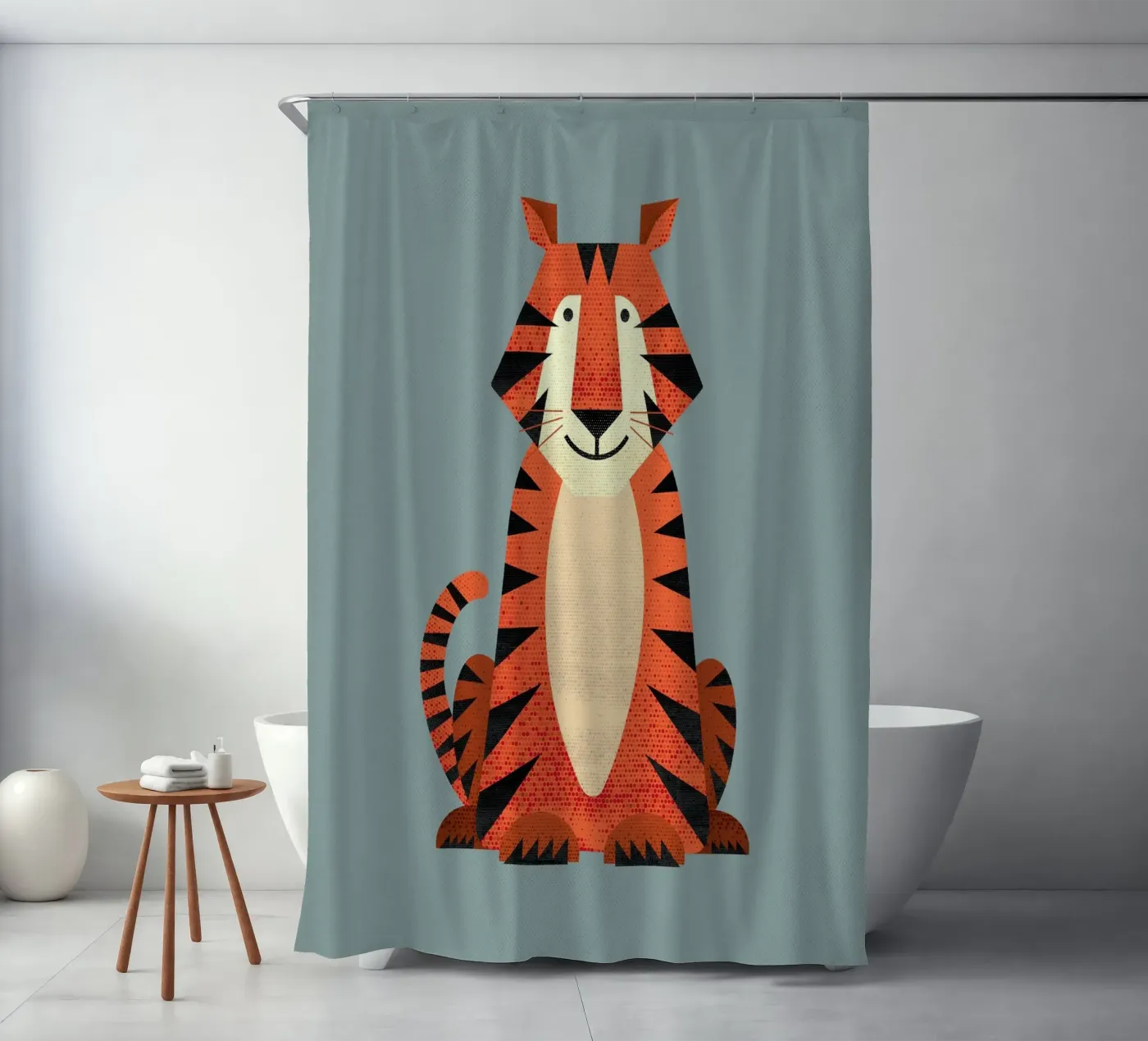 Grillige tijger douchegordijn van The Printed Sparrow