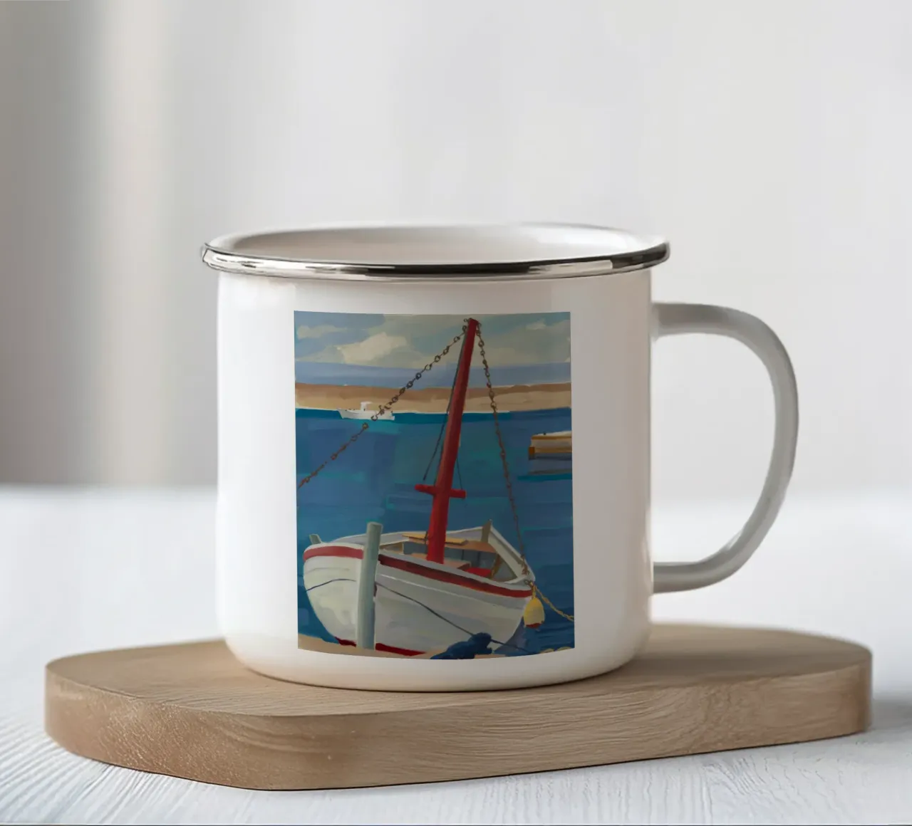 Hafenboot Floß Emaille Tasse von Mystic Grain