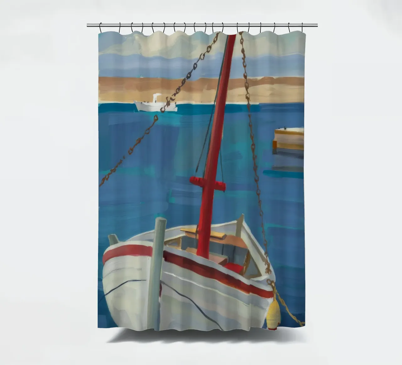 Hafenboot Floß Duschvorhang von Mystic Grain