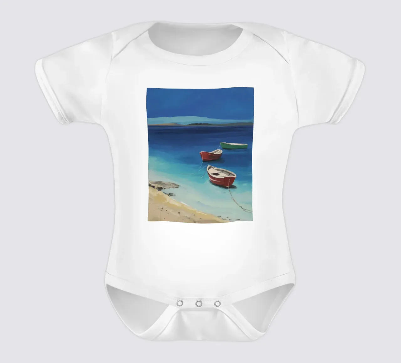 Sapphire Shore Boats short-sleeve baby romper by Mystic Grain
