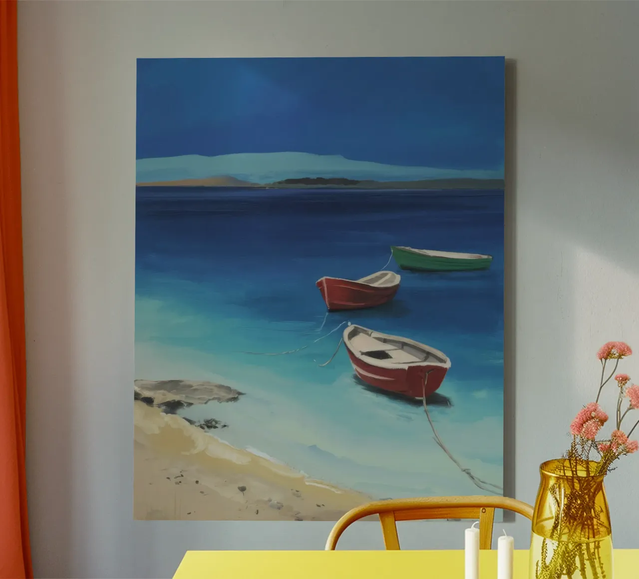 Sapphire Shore Boats canvas by Mystic Grain