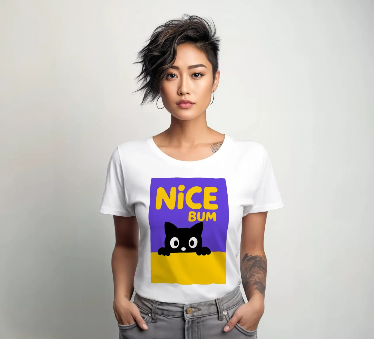Nice Bum Funny Black Cat women's fitted t-shirt by the gindils