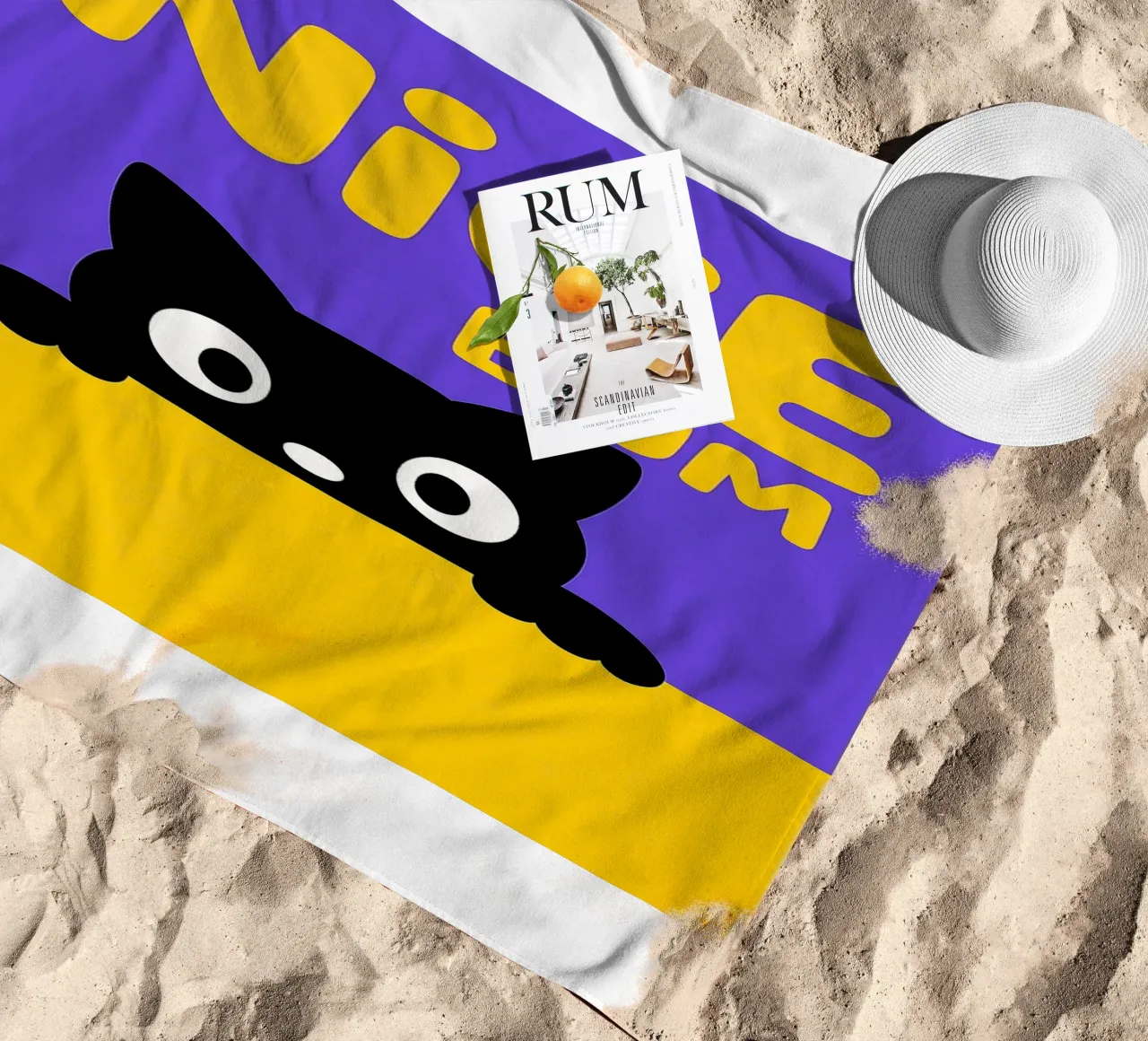 Gatto nero simpatico e divertente telo mare da the gindils