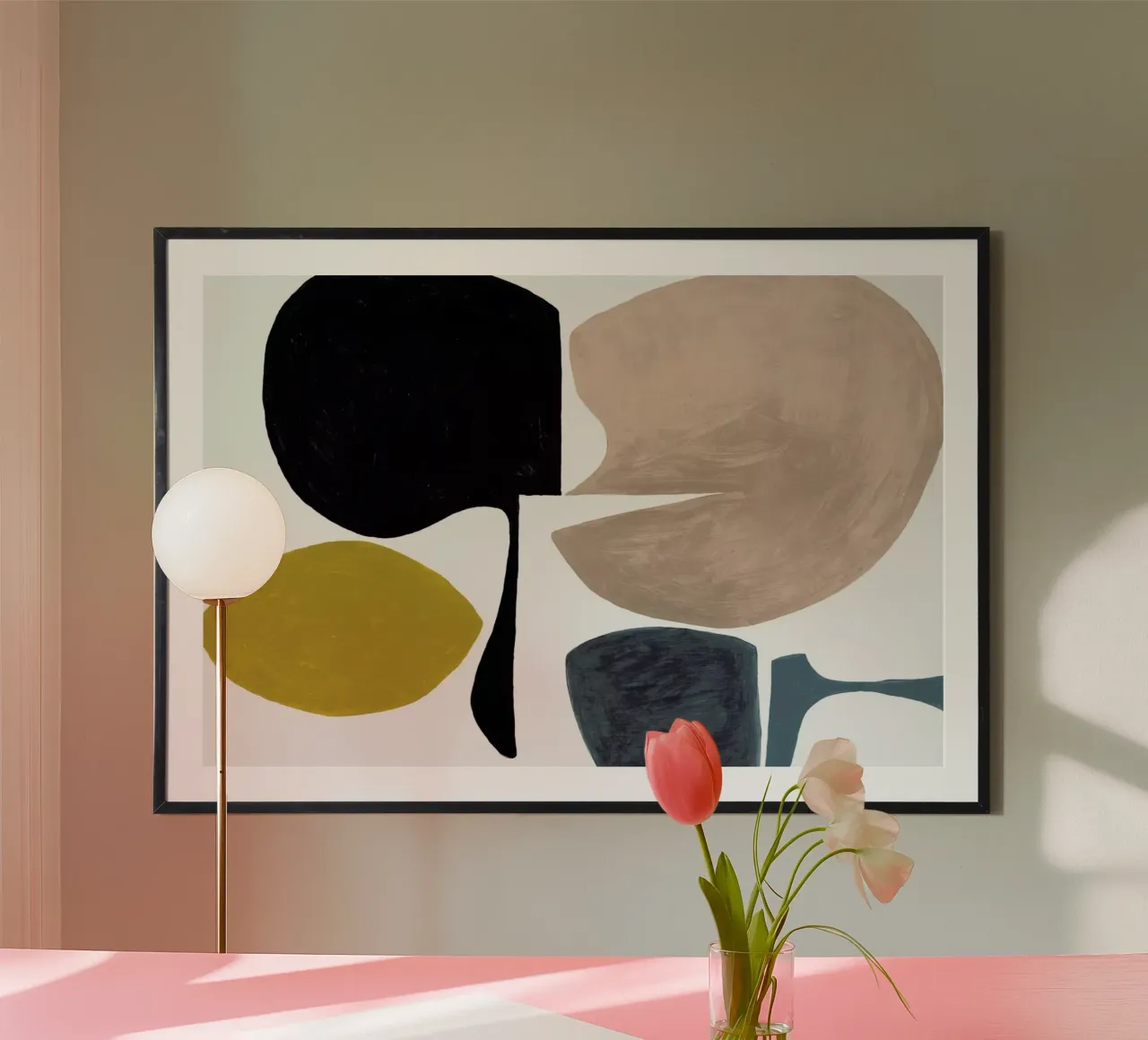 Modern Curvy Town Multi Roze poster con telaio in plastica da Femke Zwaan