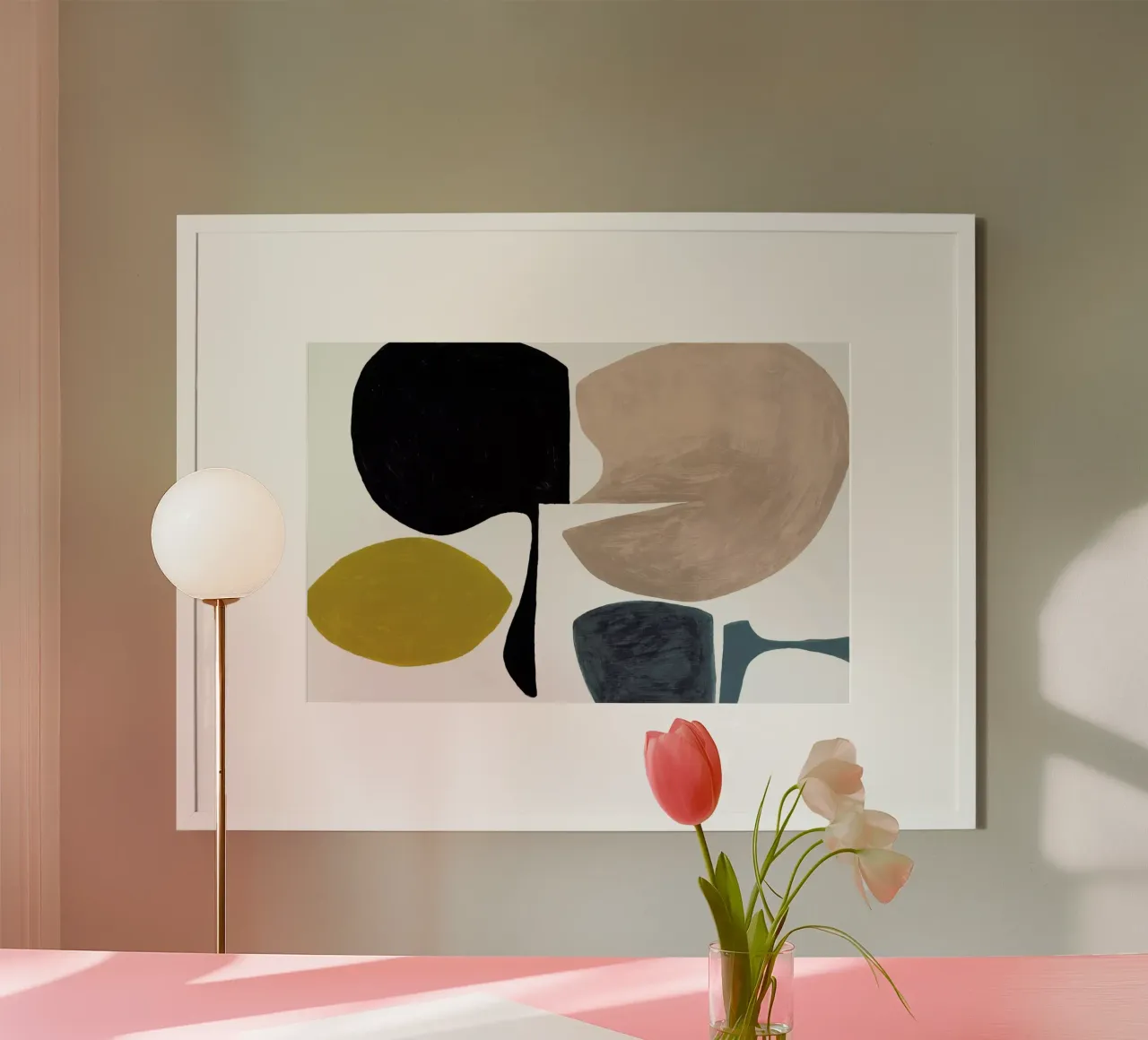 Modern Curvy Town Multi Roze poster con telaio in plastica da Femke Zwaan