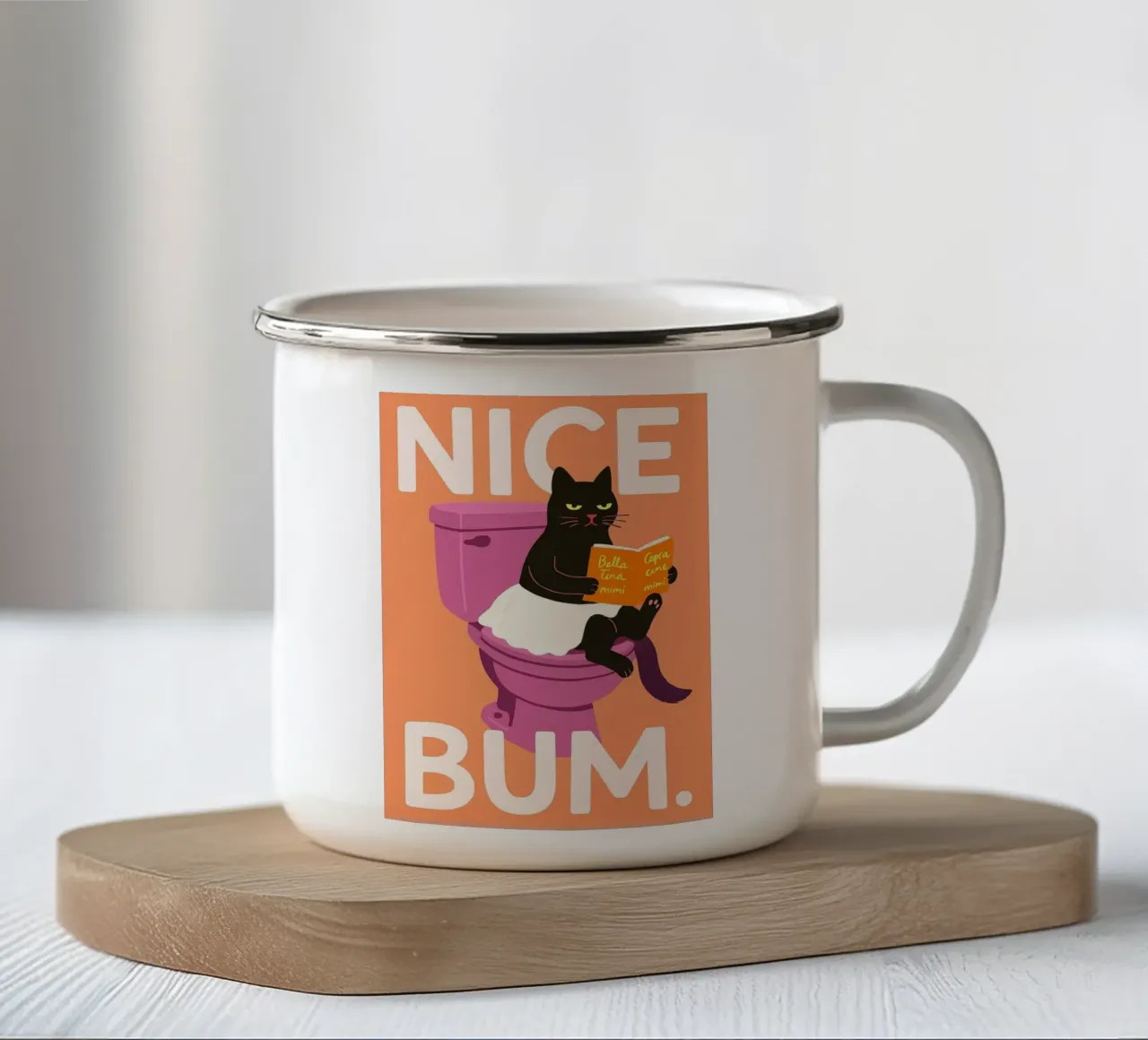 Nice Bum Sassy Black Cat tazza in smalto da the gindils