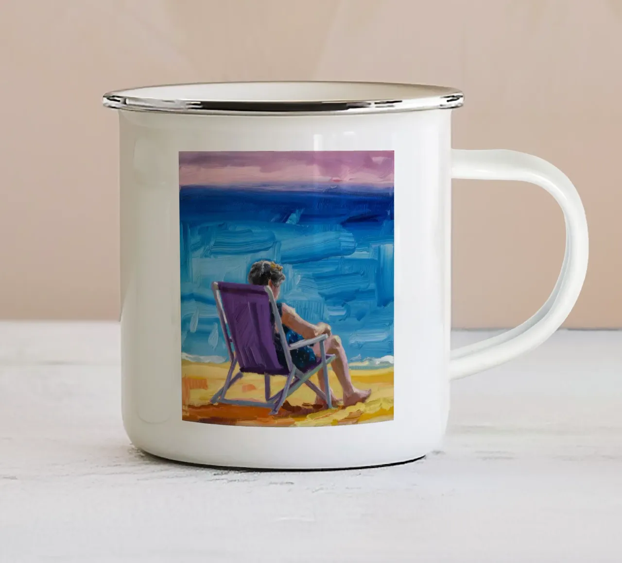 Pausa di lettura in riva al mare tazza in smalto da Mystic Grain