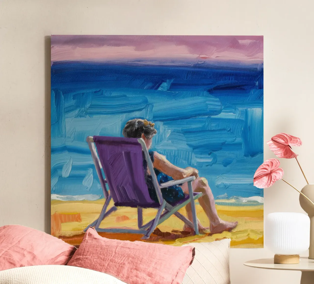 Seaside Reading Pause canvas with Floater frame by Mystic Grain