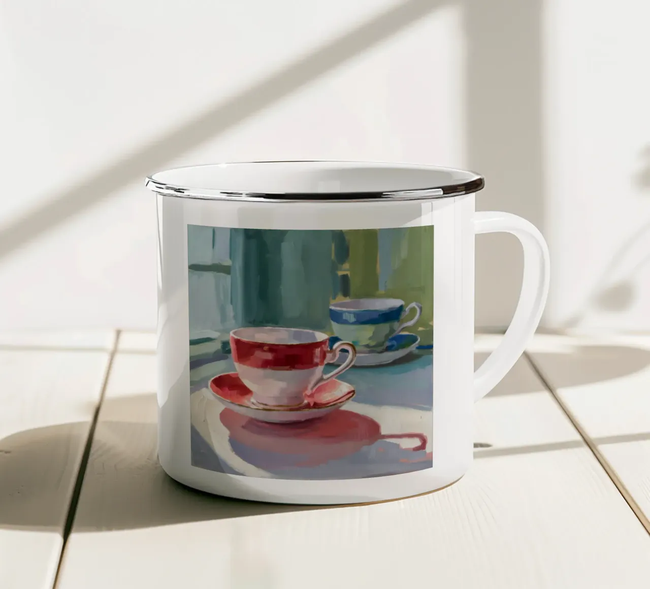 Red Stripe Teacup enamel mug by Mystic Grain