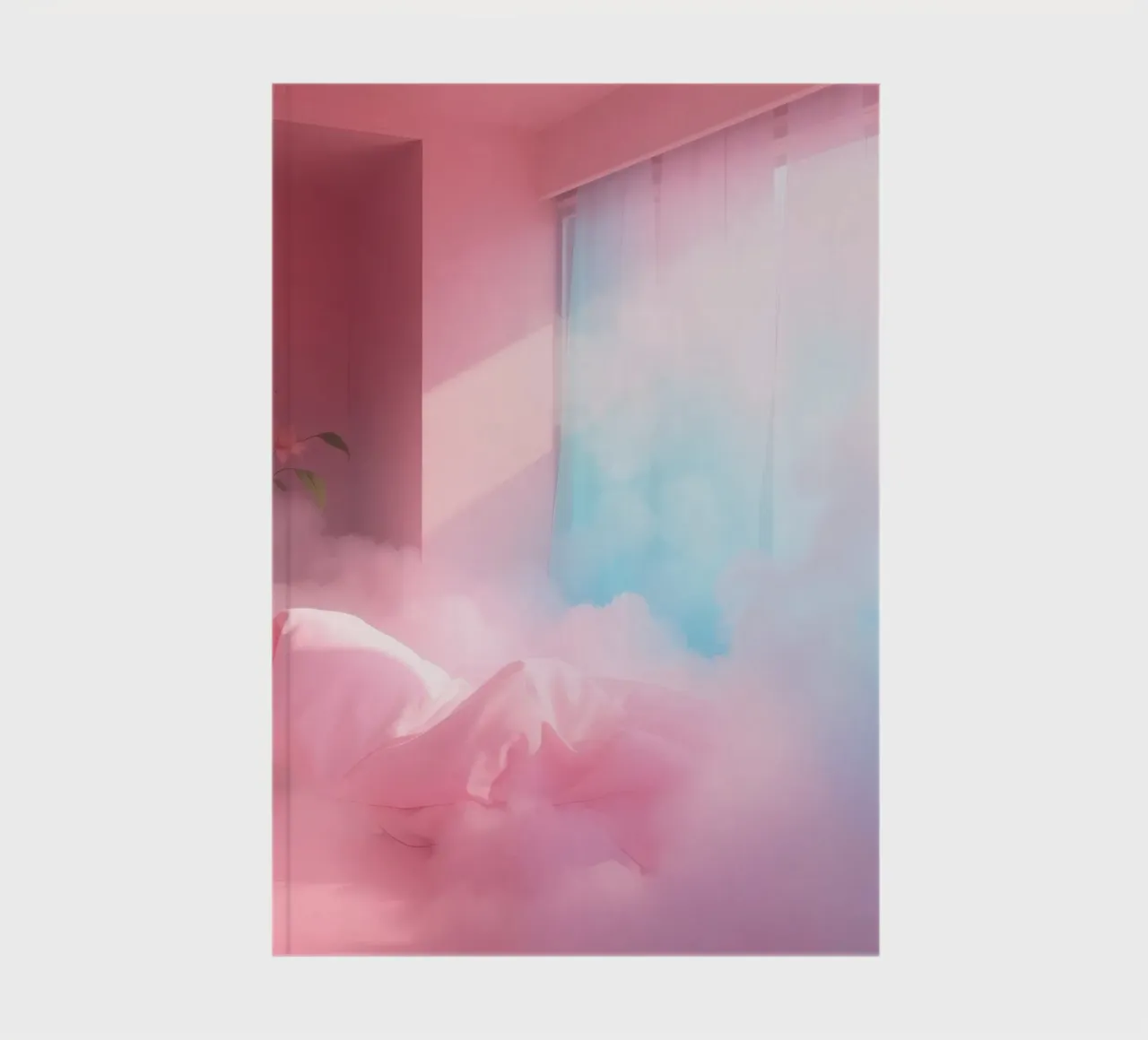Dreamy pink room with soft clouds and notebook by DesignDoodle
