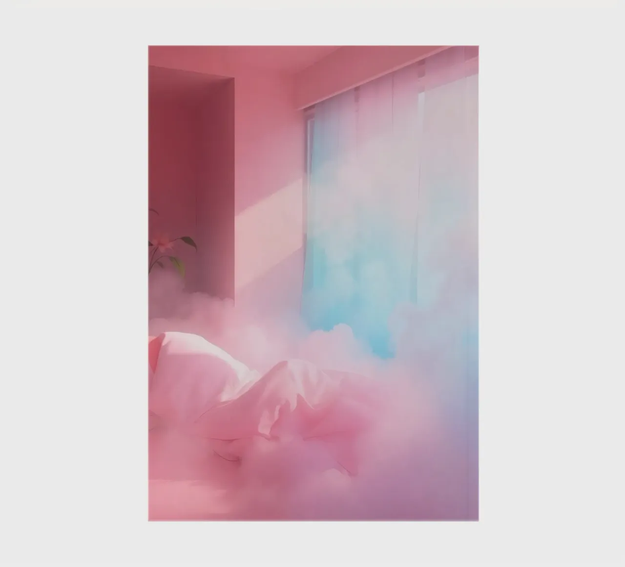 Dreamy pink room with soft clouds and notebook by DesignDoodle
