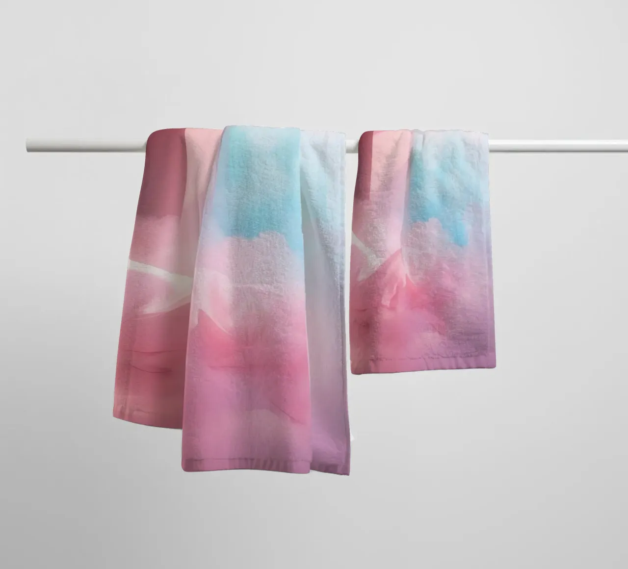 Dreamy pink room with soft clouds and towel by DesignDoodle