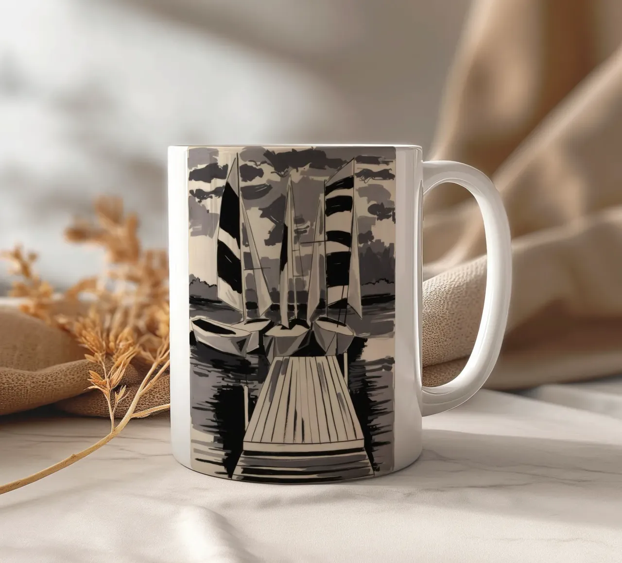 Gestreifte Segel vertäut Keramik Tasse von Mystic Grain