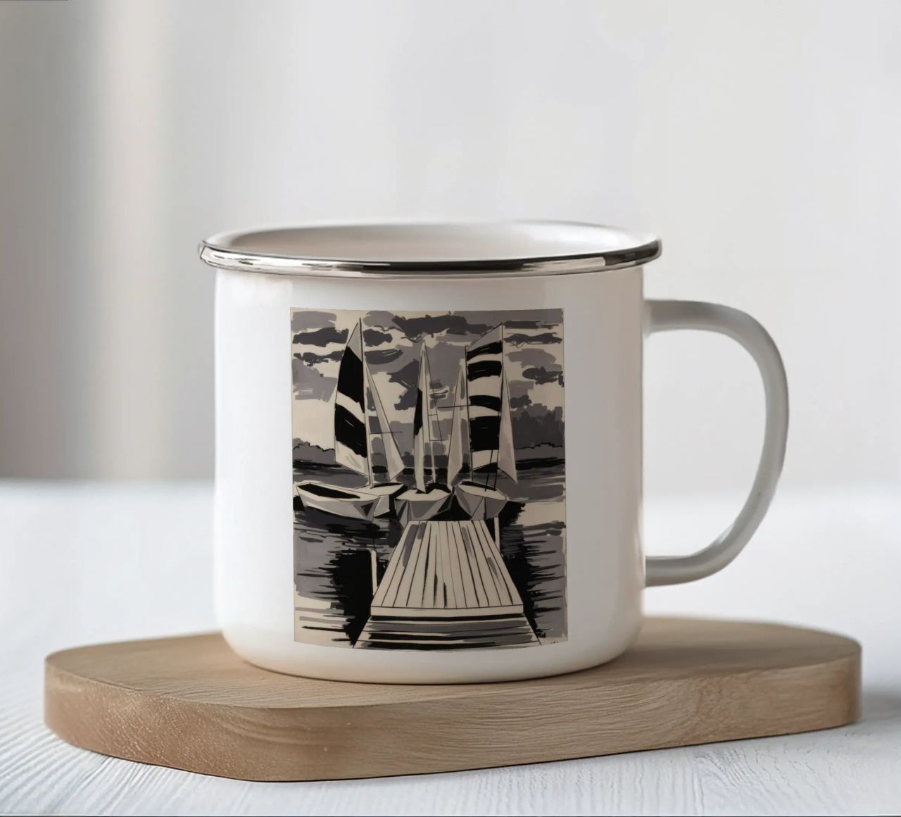 Vele a strisce ormeggiate tazza in smalto da Mystic Grain
