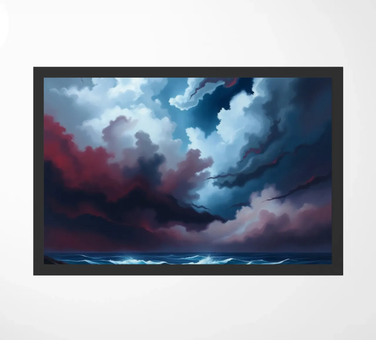 Dynamic stormy sky over turbulent ocean waves twilight doormat by DesignDoodle