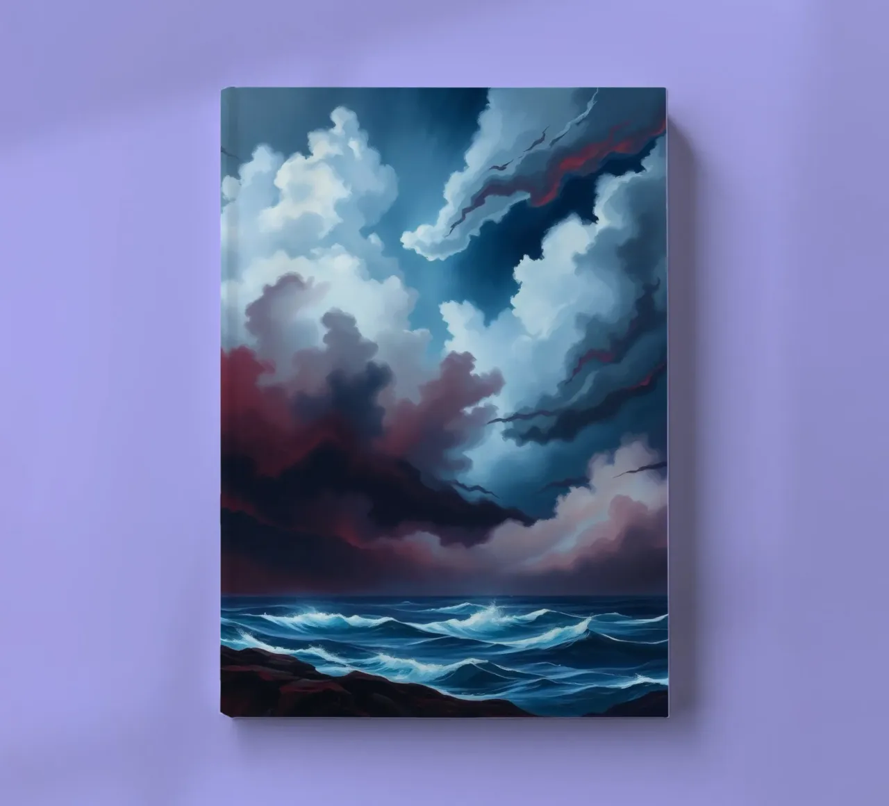 Dynamic stormy sky over turbulent ocean waves twilight notebook by DesignDoodle