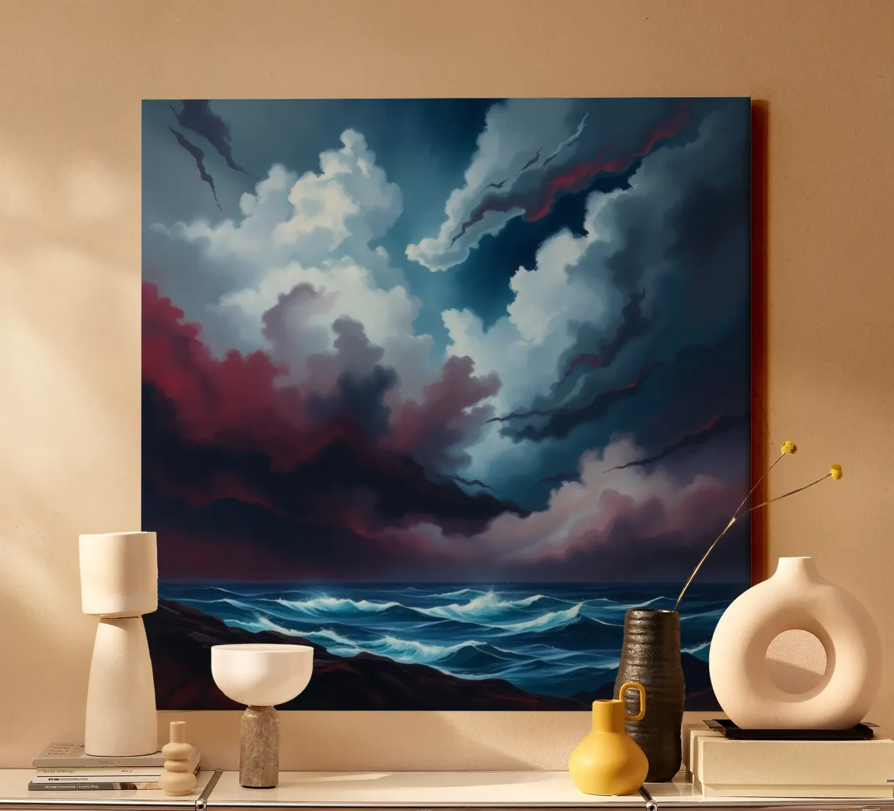 Dynamic stormy sky over turbulent ocean waves twilight canvas by DesignDoodle