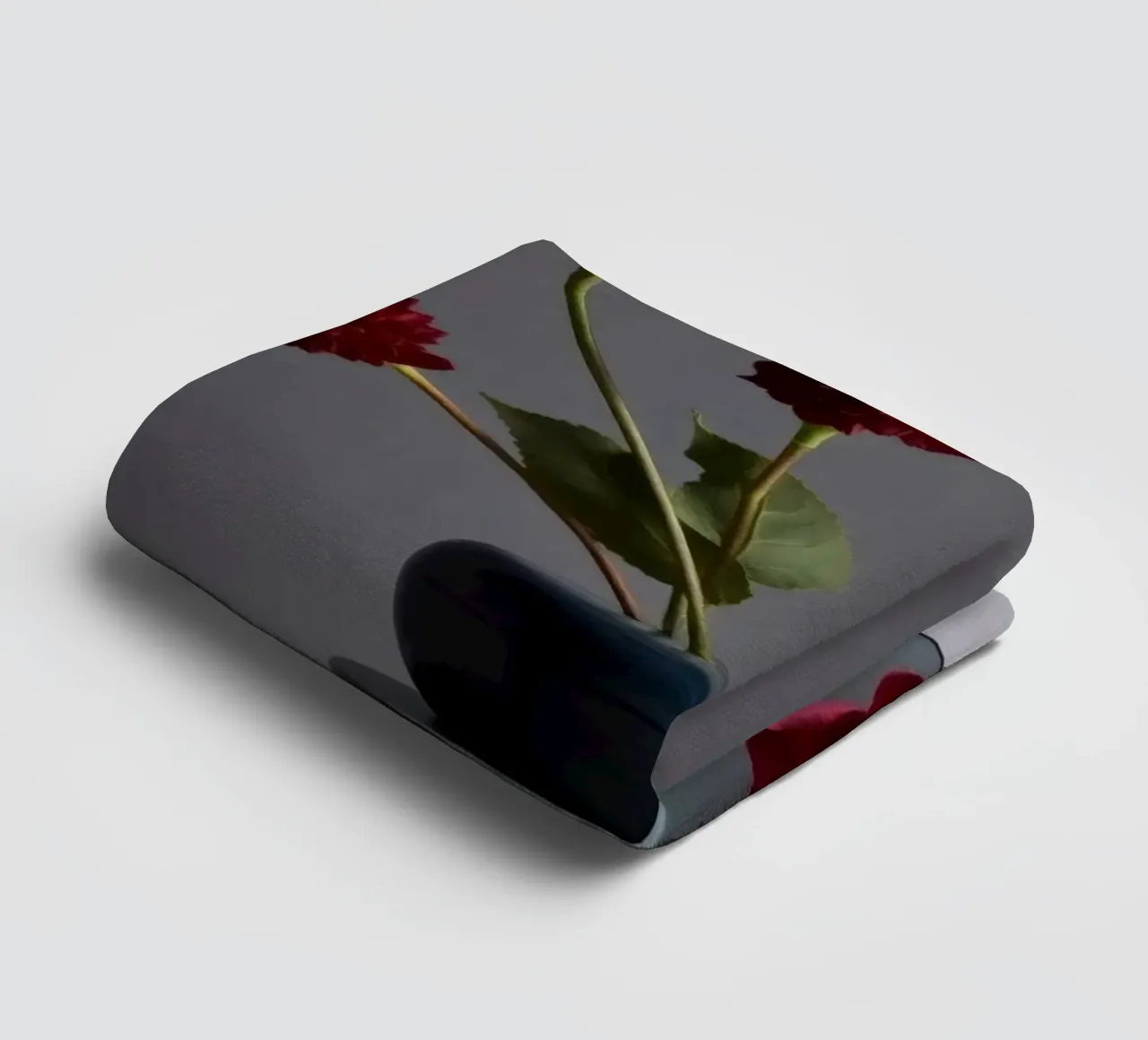 dark blue vases with vibrant flowers on a minimalist table towel by DesignDoodle