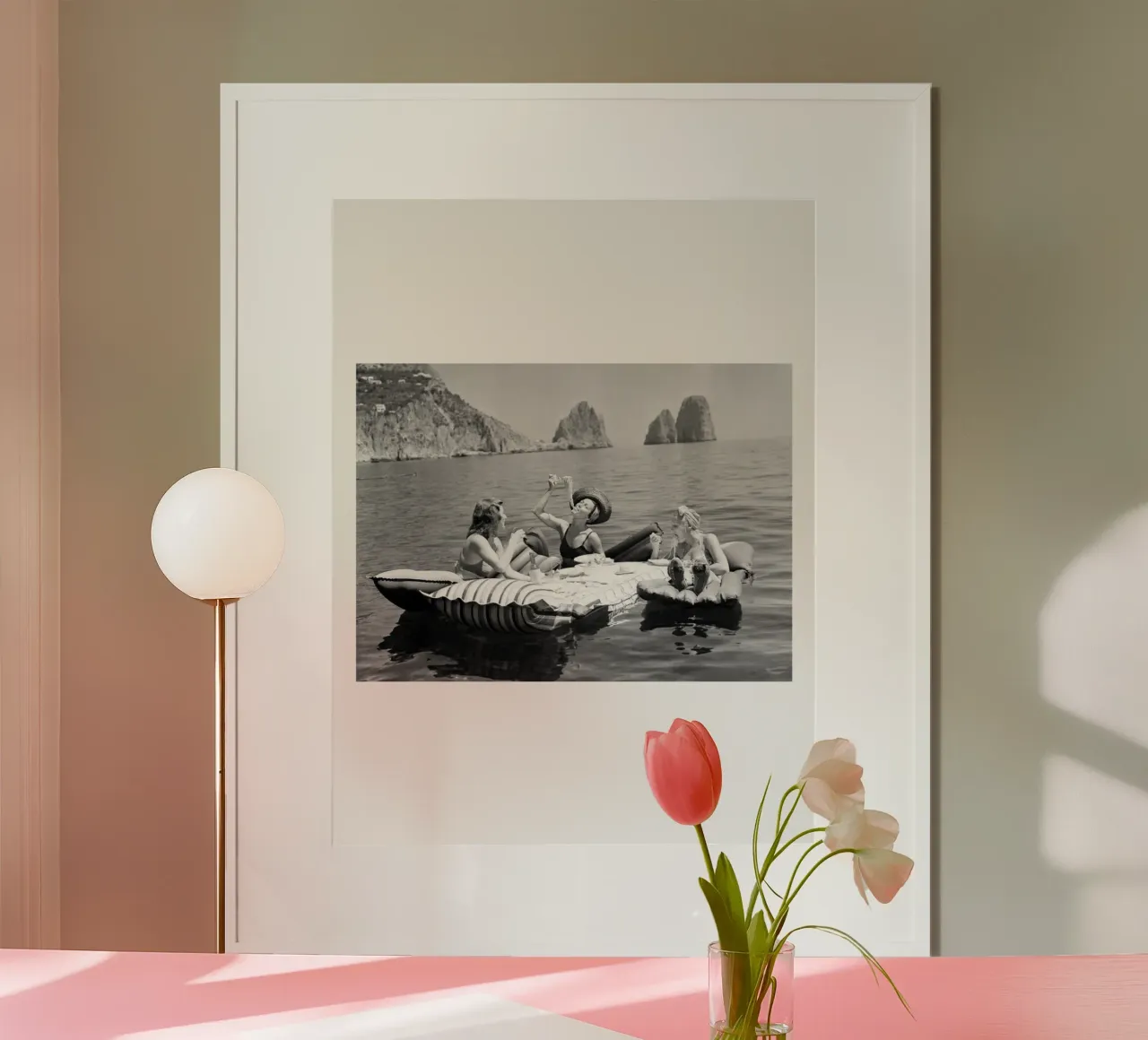 Mangiare spaghetti sull'acqua poster da Black And White