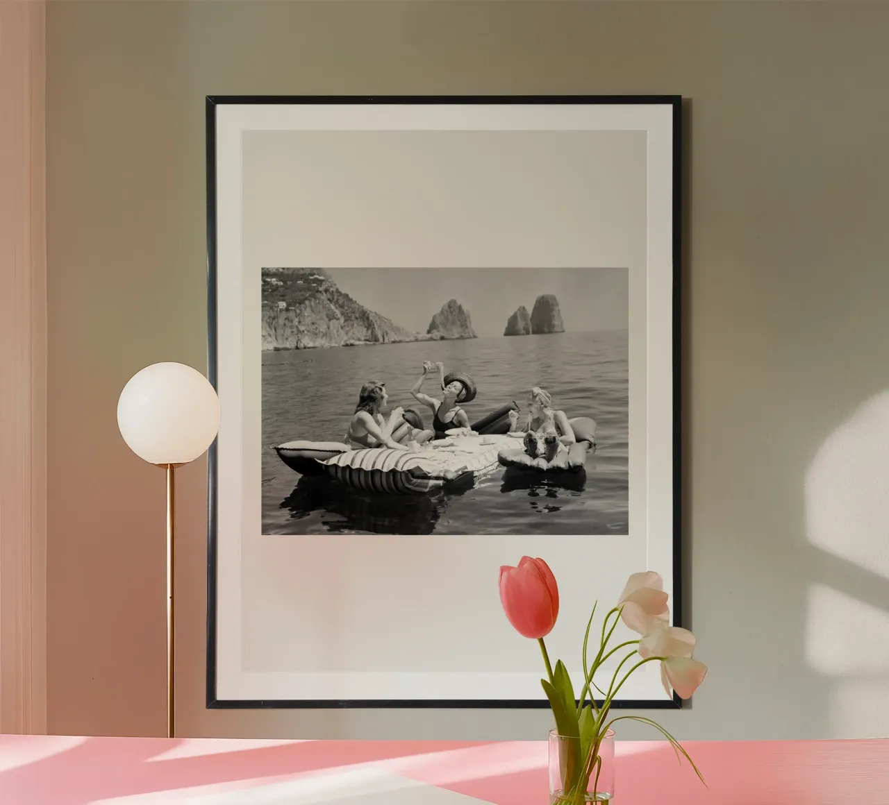 Mangiare spaghetti sull'acqua poster da Black And White