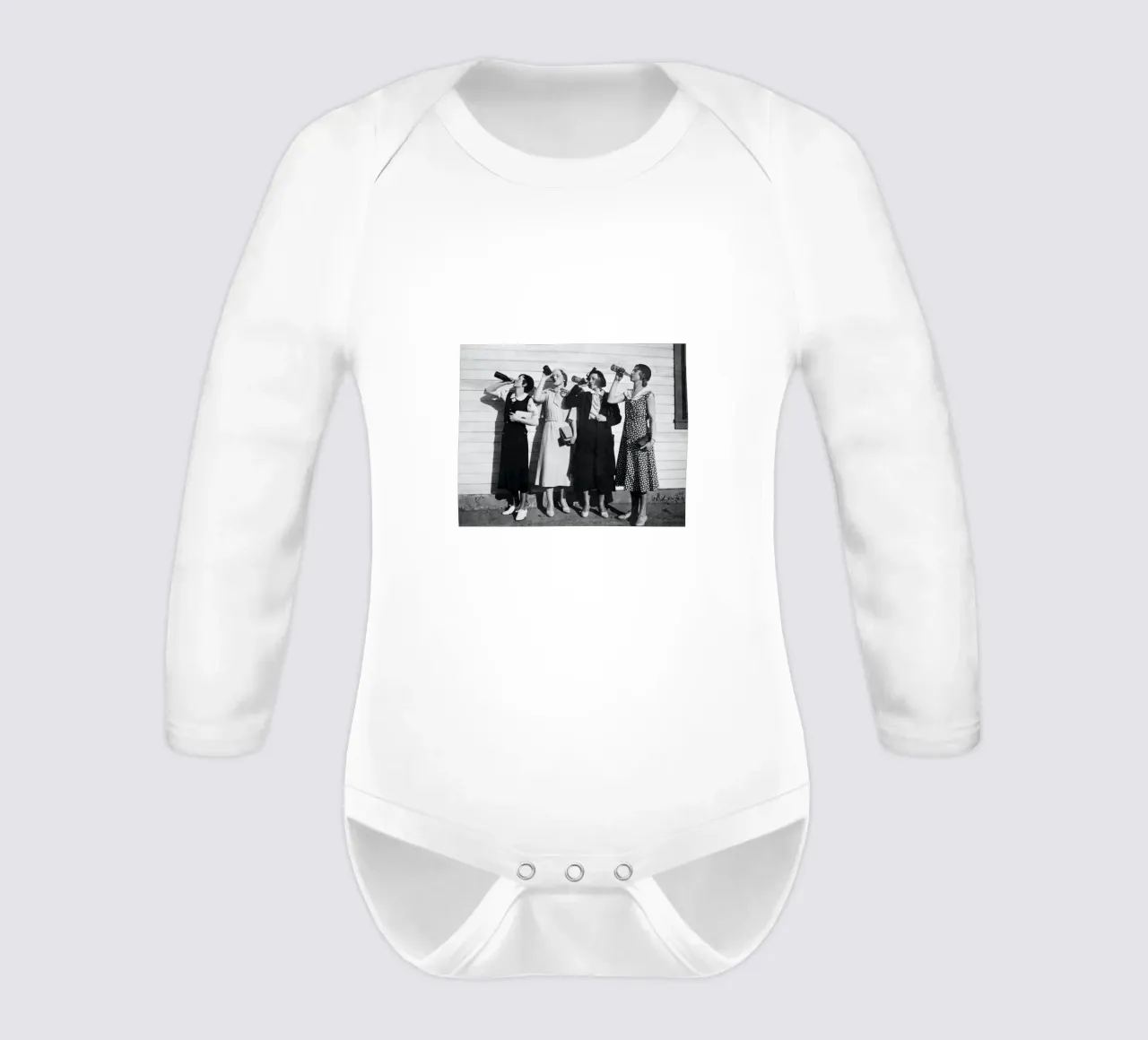 Flapper Girls Drinking Roaring Twenties long-sleeve baby romper by Black And White