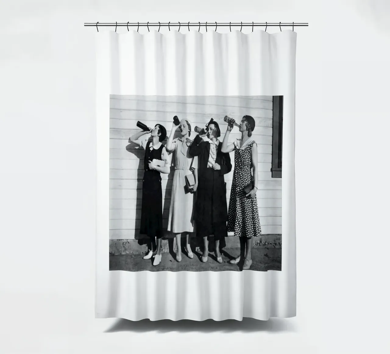 Flapper Girls Drinking Roaring Twenties shower curtain by Black And White