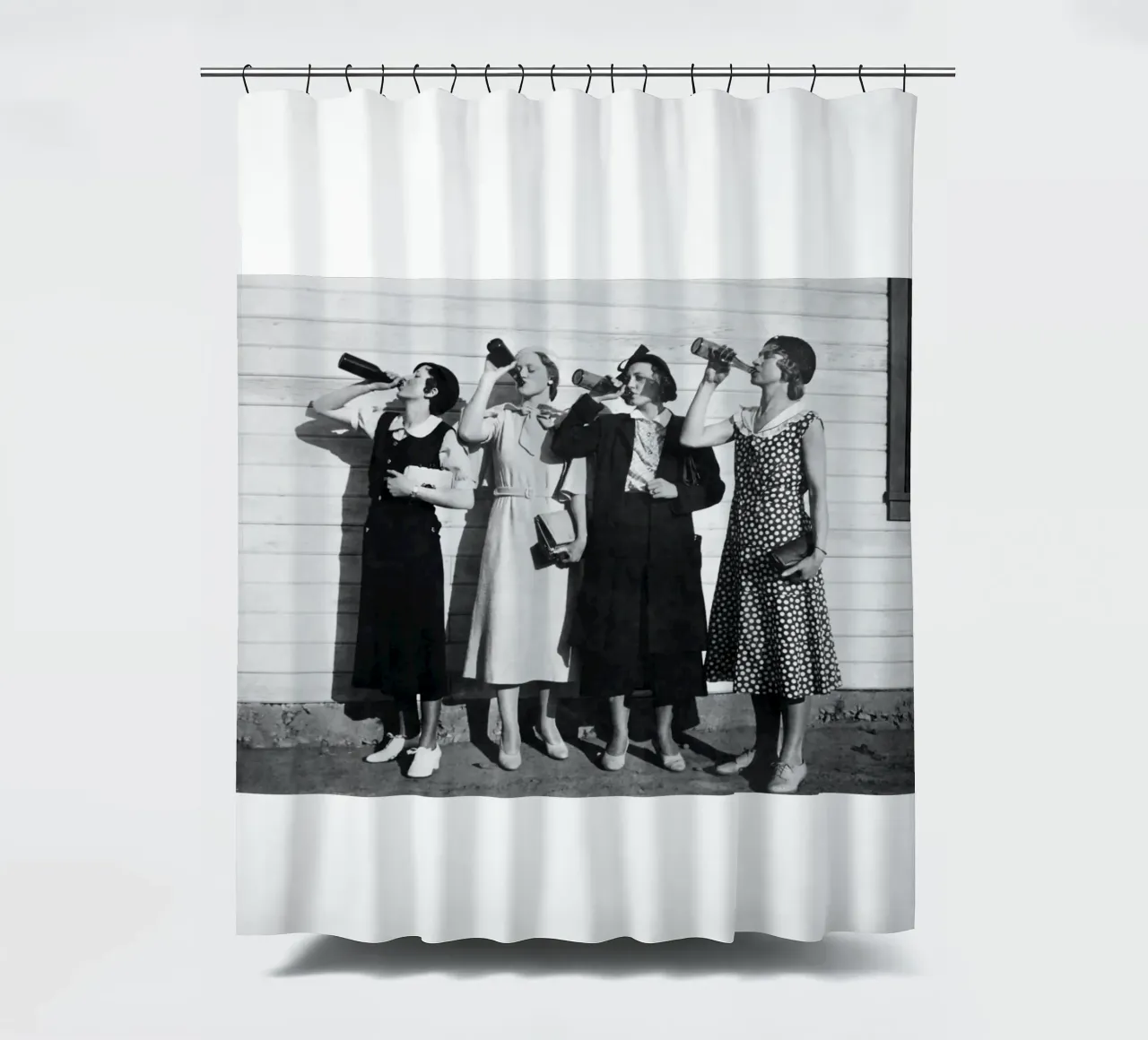 Flapper Girls Drinking Roaring Twenties shower curtain by Black And White