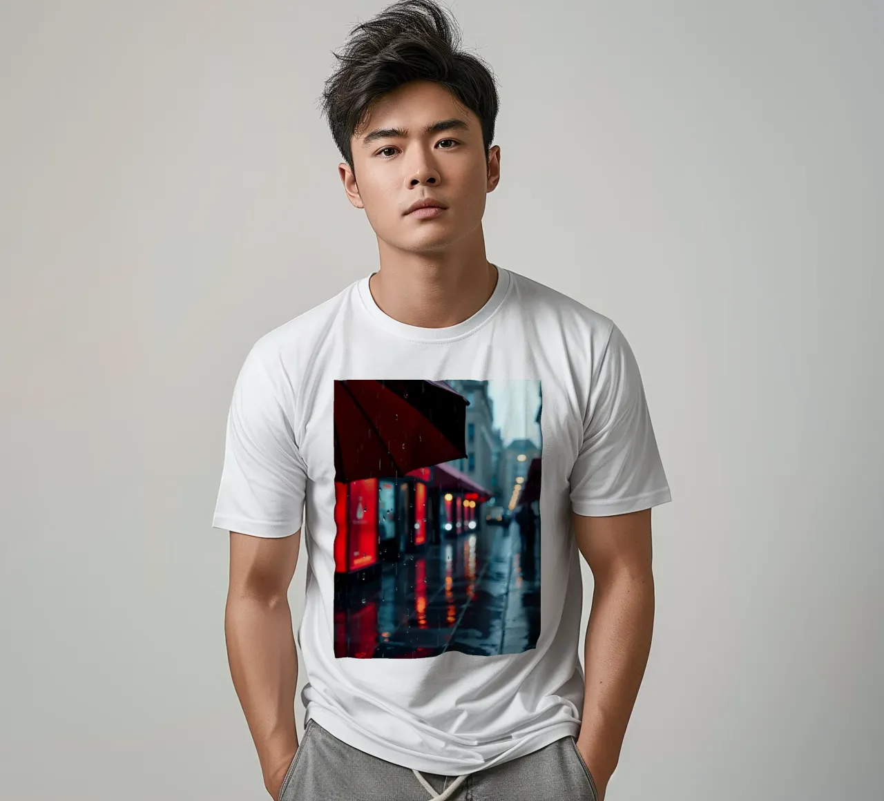 Ombrello che cammina lungo una strada piovosa t-shirt da DesignDoodle