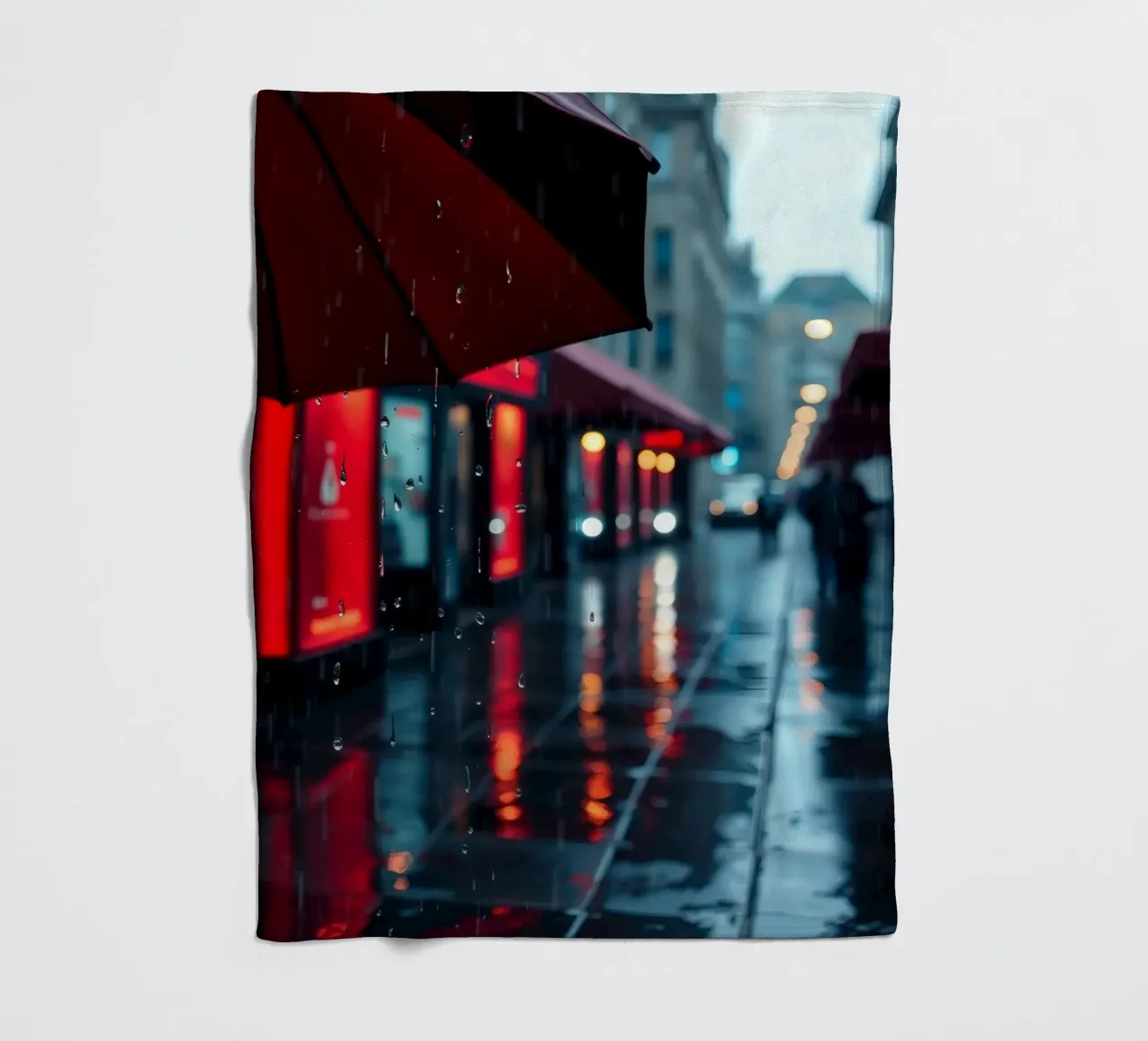 Ombrello che cammina lungo una strada piovosa coperta in pile da DesignDoodle