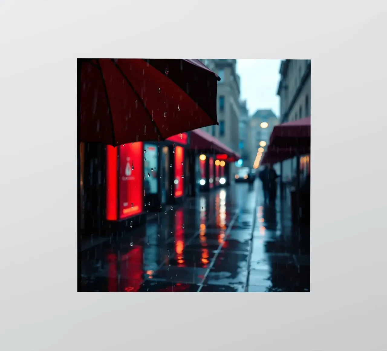 Marcher avec un parapluie dans une rue pluvieuse autocollant de DesignDoodle