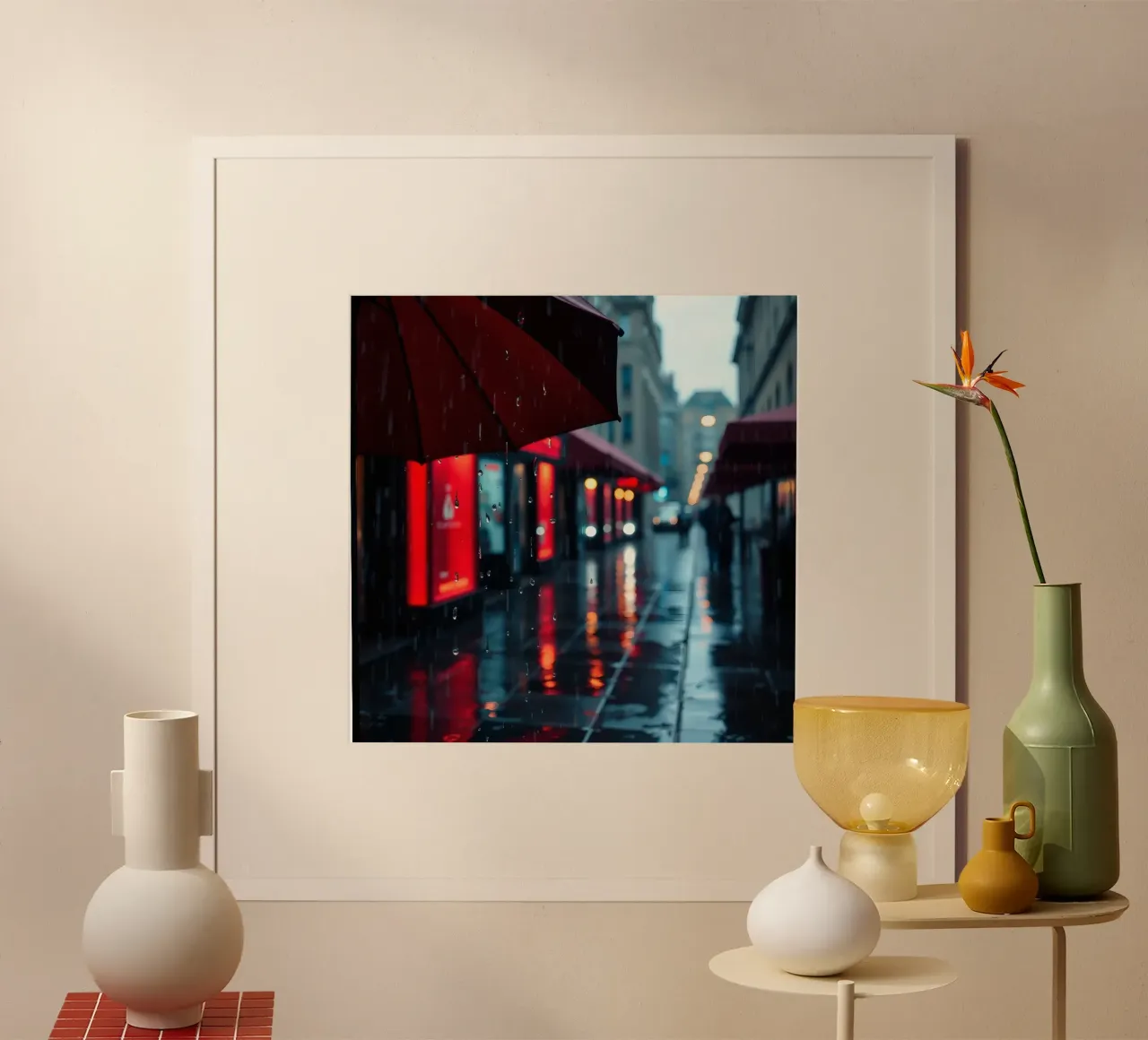 Marcher avec un parapluie dans une rue pluvieuse hahnemühle de DesignDoodle
