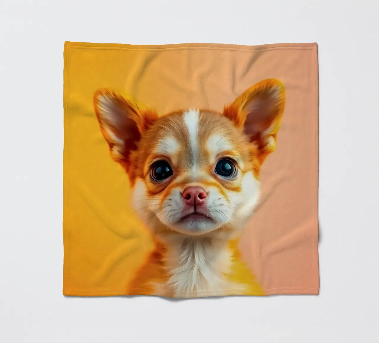 Un simpatico cucciolo di chihuahua con gli occhi grandi posa contro una vivace o coperta in pile da DesignDoodle