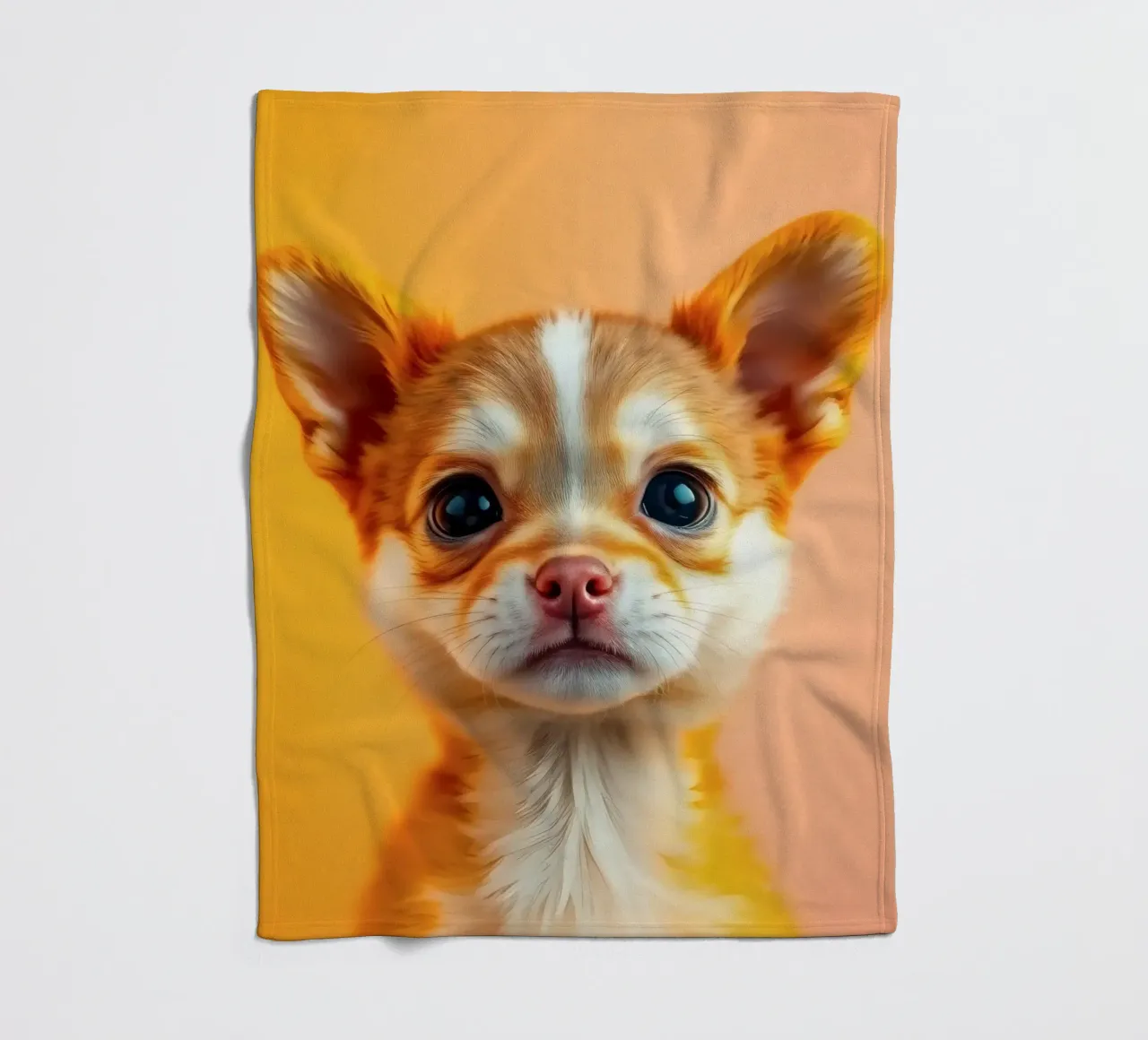Un simpatico cucciolo di chihuahua con gli occhi grandi posa contro una vivace o coperta in pile da DesignDoodle