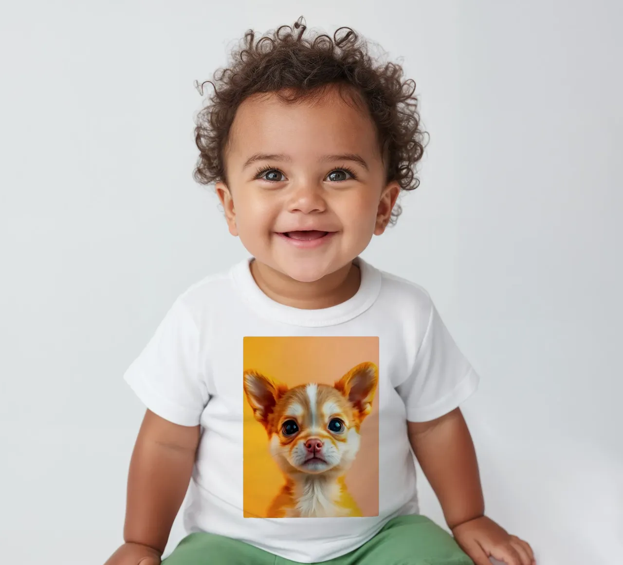 Un simpatico cucciolo di chihuahua con gli occhi grandi posa contro una vivace o maglietta neonato da DesignDoodle