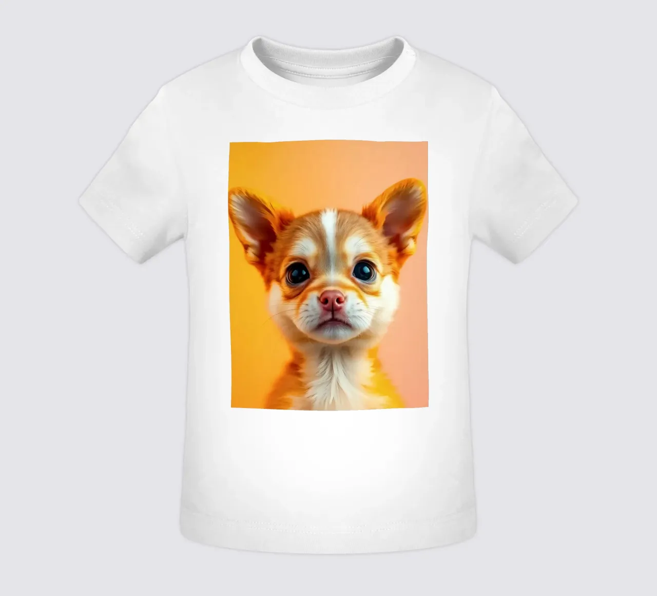Un simpatico cucciolo di chihuahua con gli occhi grandi posa contro una vivace o maglietta neonato da DesignDoodle