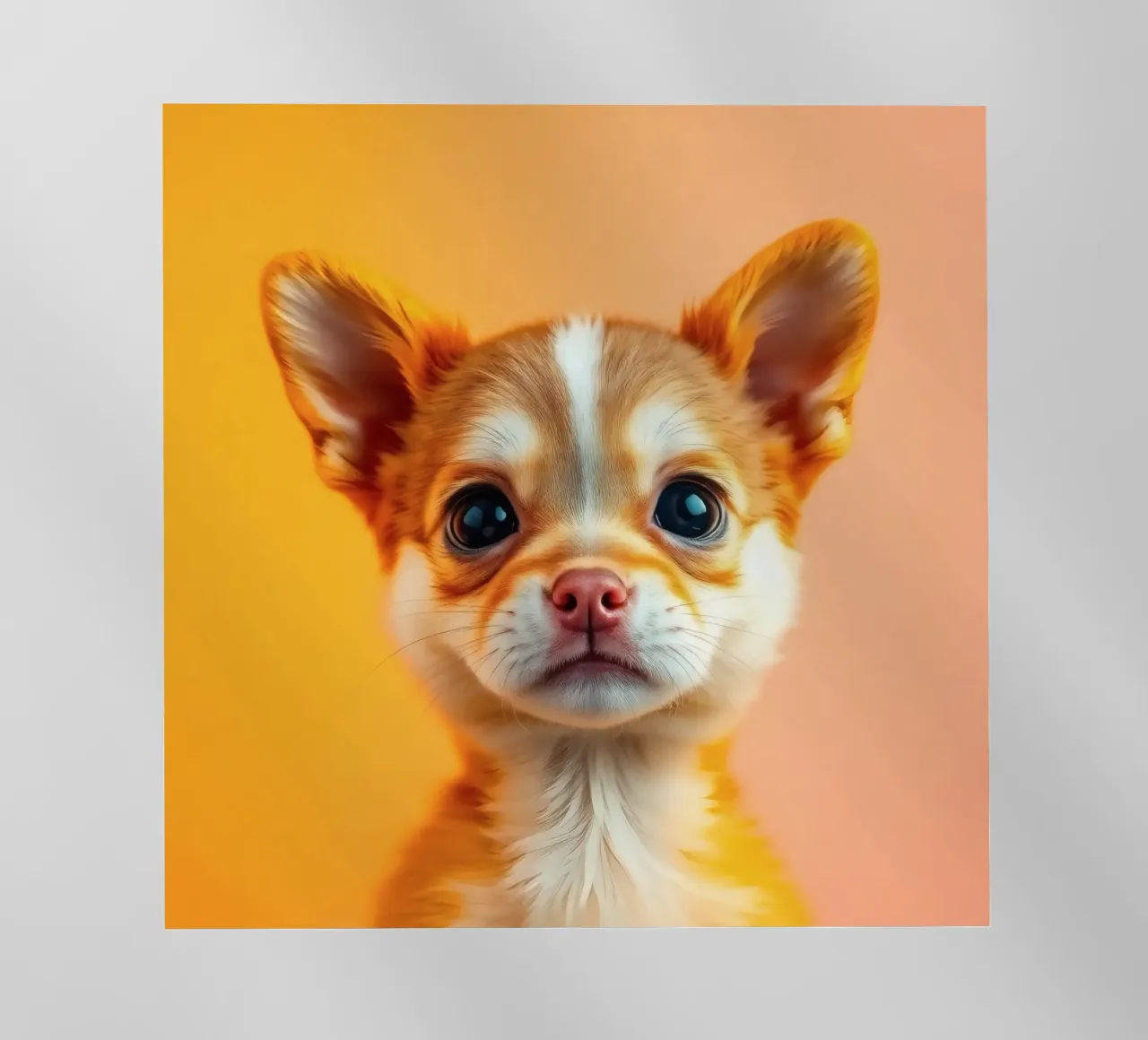 Un simpatico cucciolo di chihuahua con gli occhi grandi posa contro una vivace o pellicola backlit da DesignDoodle
