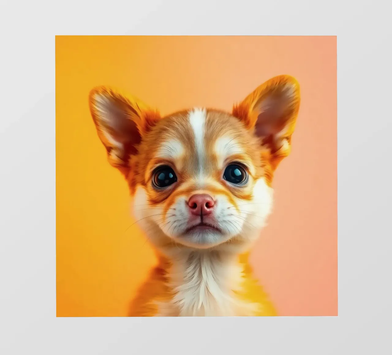 Un simpatico cucciolo di chihuahua con gli occhi grandi posa contro una vivace o telo in pvc da DesignDoodle