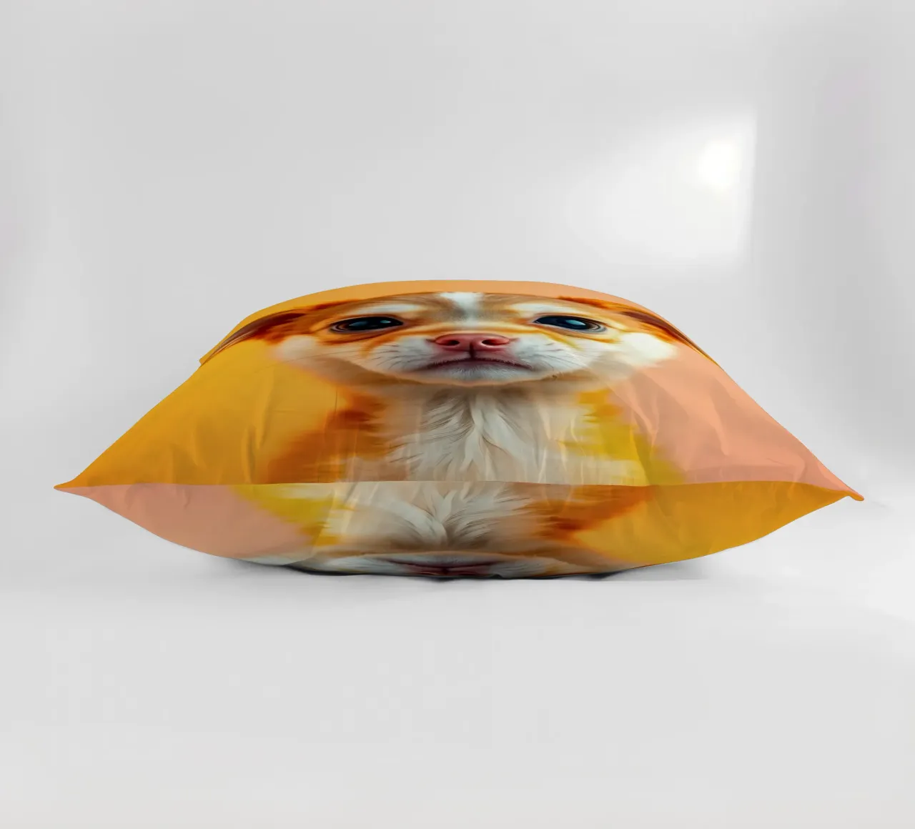 Un simpatico cucciolo di chihuahua con gli occhi grandi posa contro una vivace o cuscino da DesignDoodle