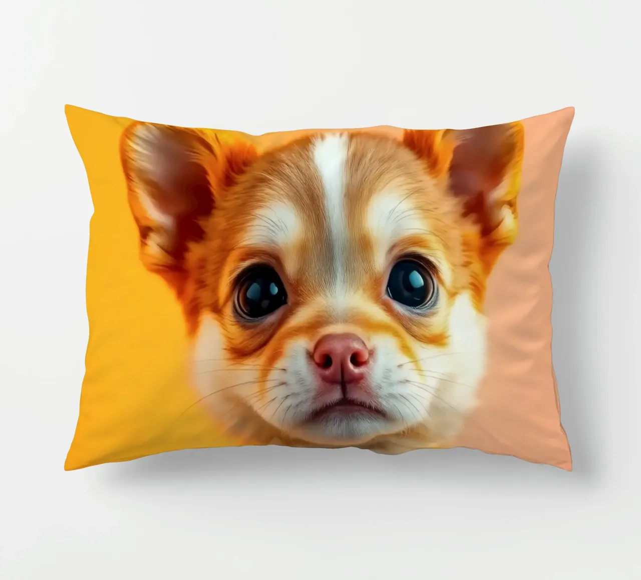 Un simpatico cucciolo di chihuahua con gli occhi grandi posa contro una vivace o cuscino da DesignDoodle